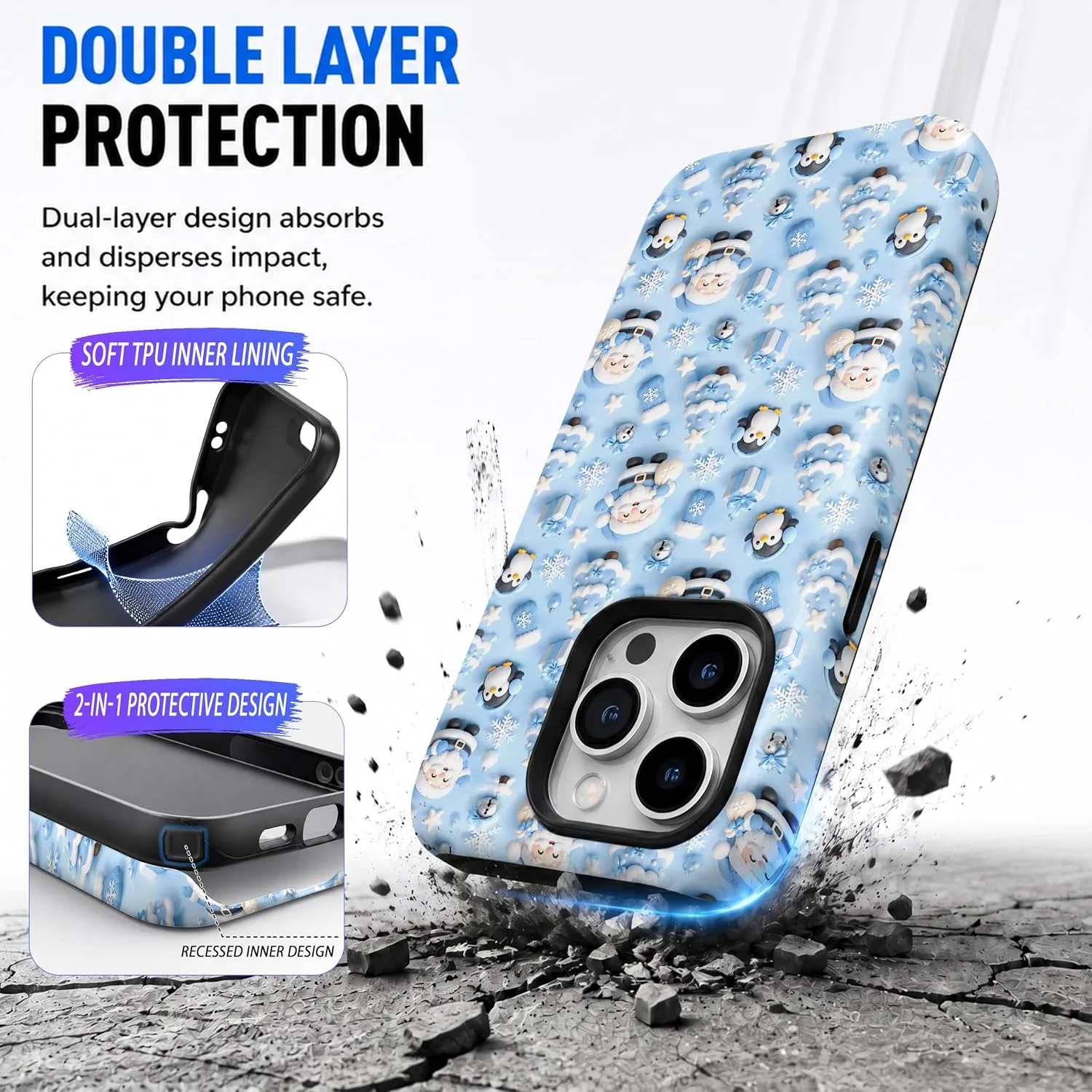 Magnetic for iPhone 15 Pro Baby Blue Phone Case, Cute Christmas