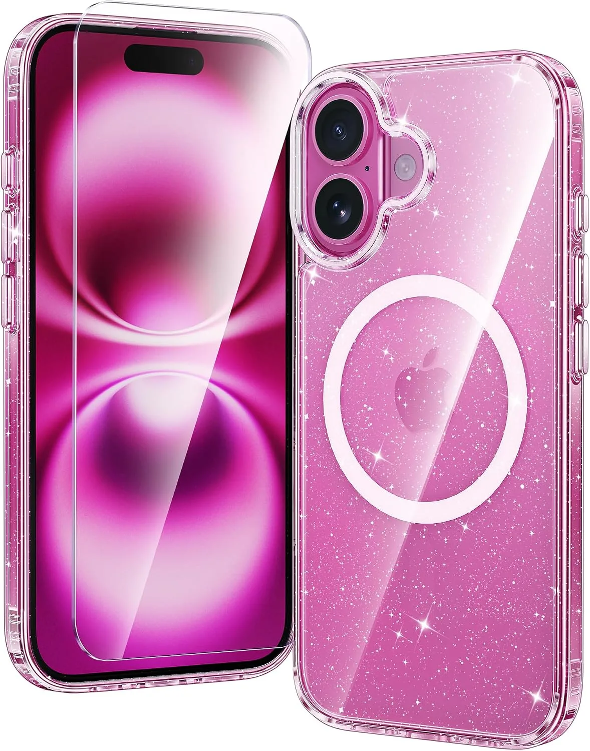 Carcasa Fntcase para iPhone 16 Transparente con Glitter y Magsafe