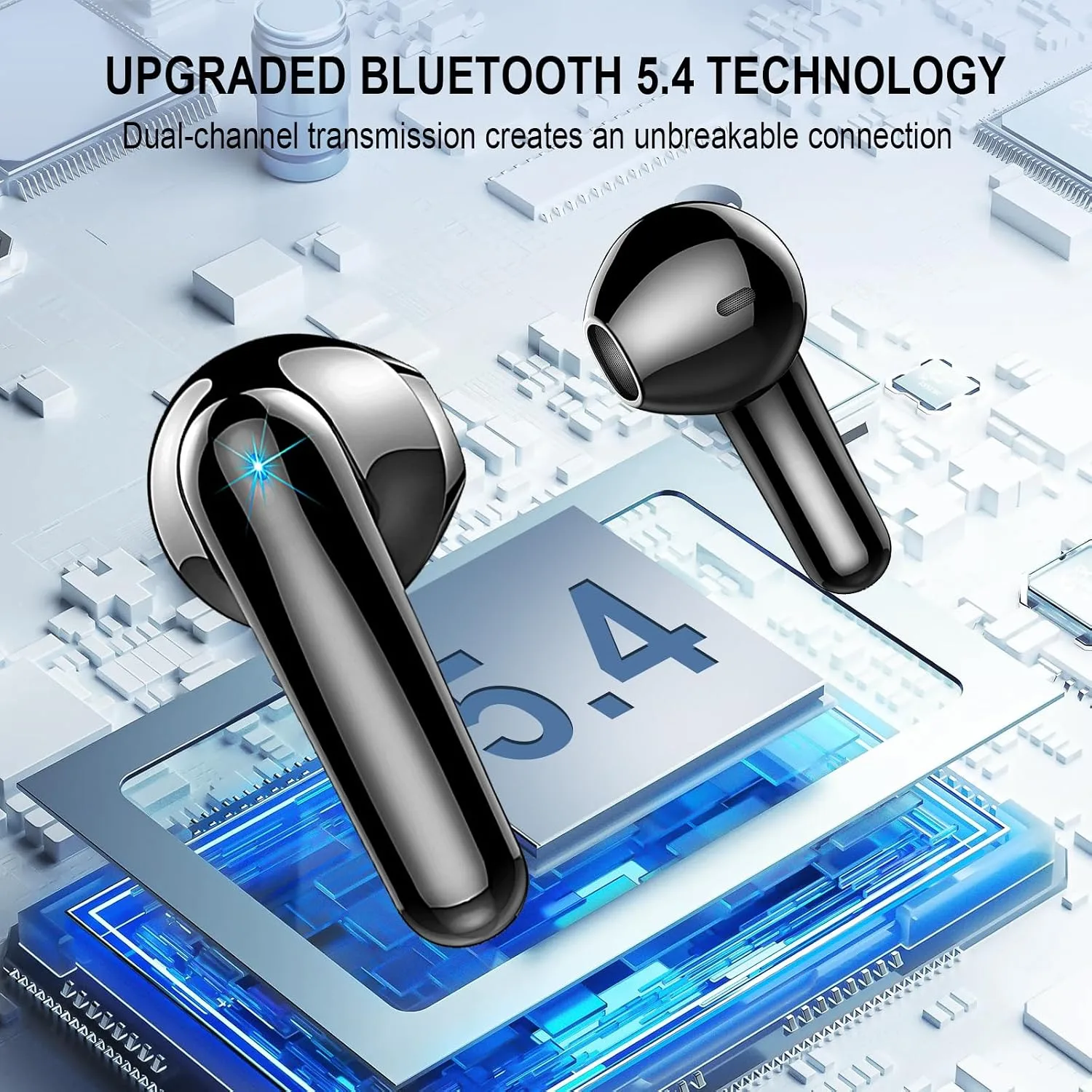 Wireless Earbuds BT5.4 Earbuds 48H LED Display IP7 ComfortFit Sports Black