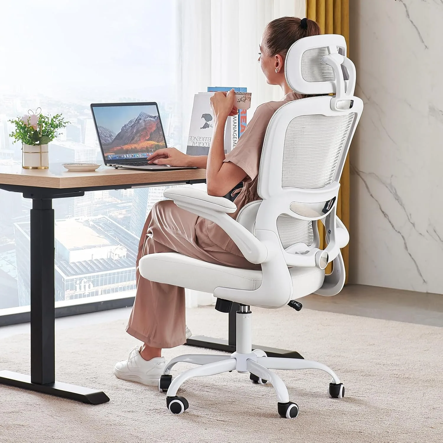 TRALT Office Chair Ergonomic Desk Chair with Lumbar Support White, 1