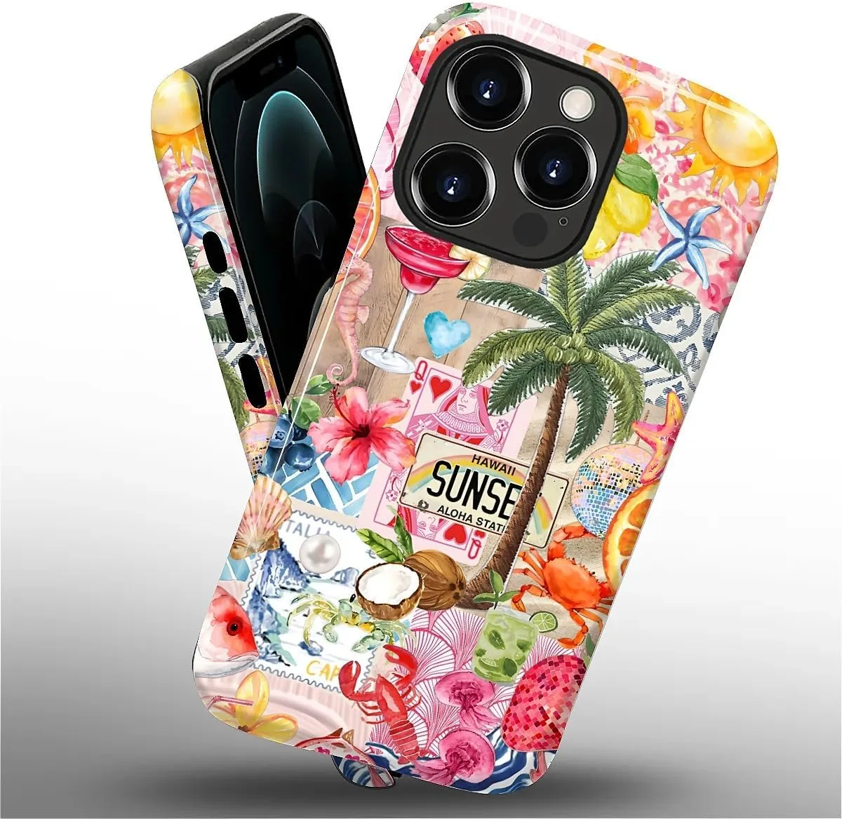 DAIZAG Case for iPhone 12/12 Pro,Mixed 2 Layer Design Shockproof Soft TPU Ddouble Protection Phone Case for iPhone 12/12 Pro-Aesthetic Summer Beach
