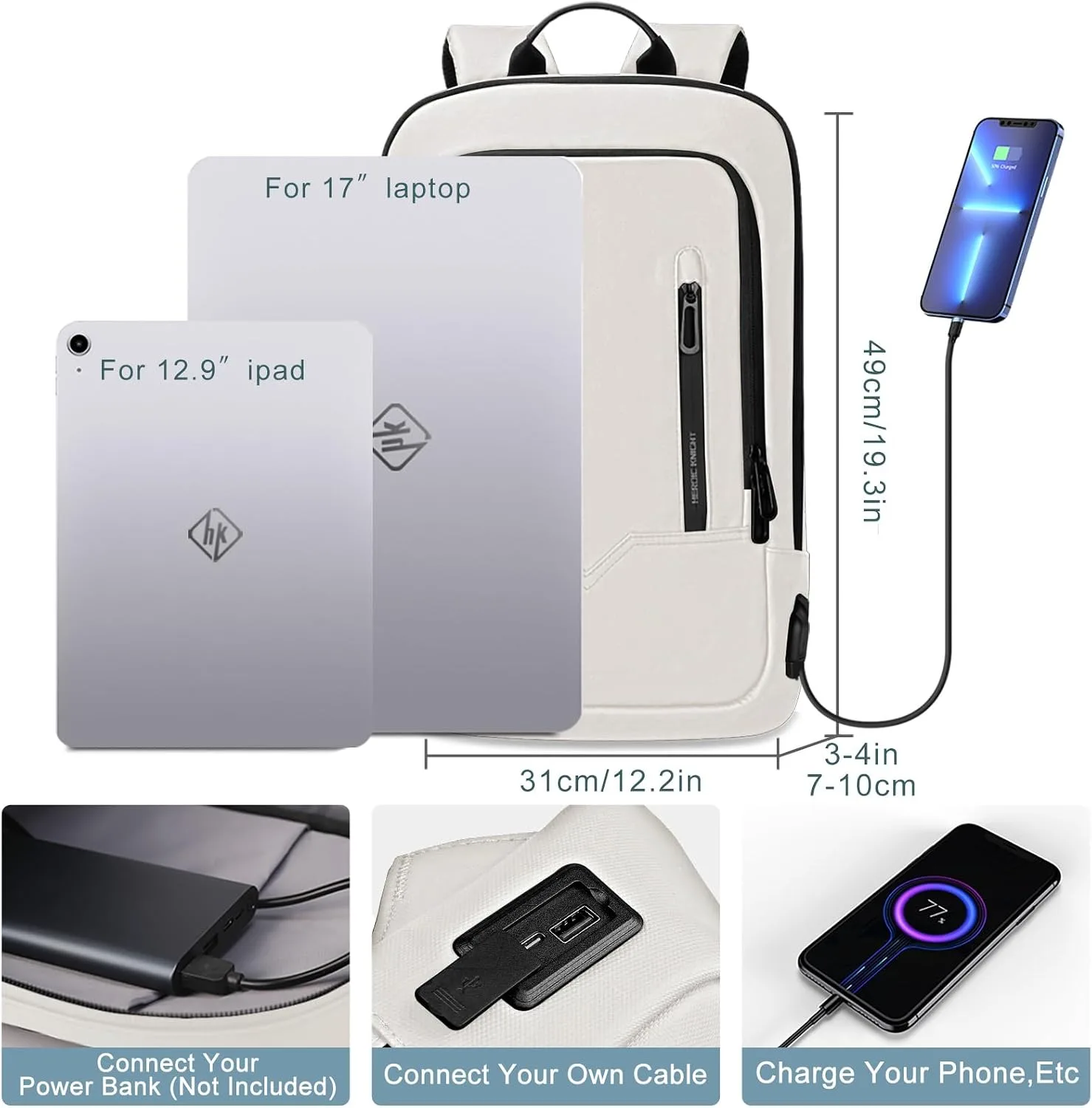 hk Backpack for Men, Business Slim Computer Bag for 17.3 Inch Laptop