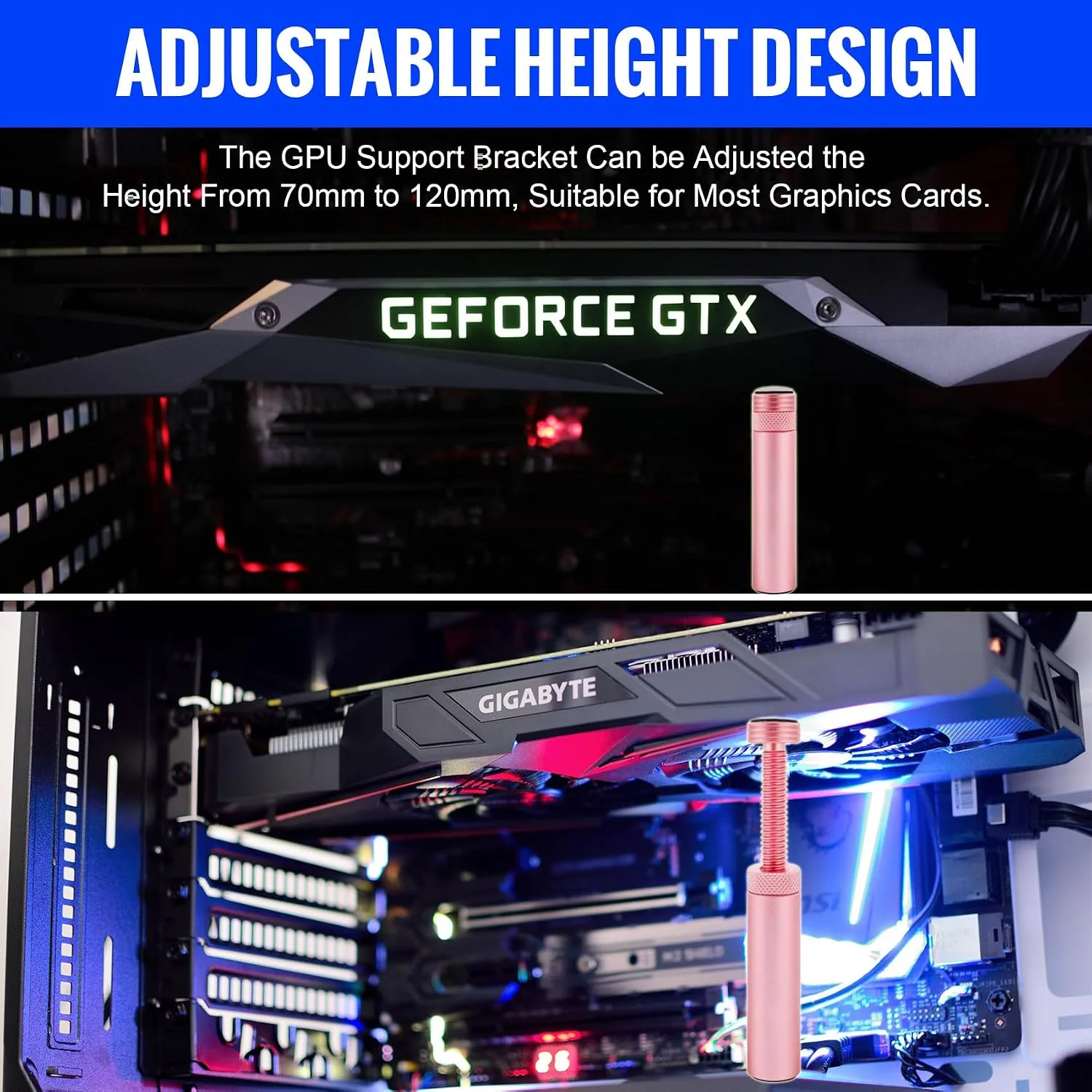 Aivalas GPU Support Bracket, Graphics Video Card Brace with Height Adjustable, Anti Sag Holder for Universal Graphics Card Sag, GPU Stand with Magnet and Rubber Pad, Pink