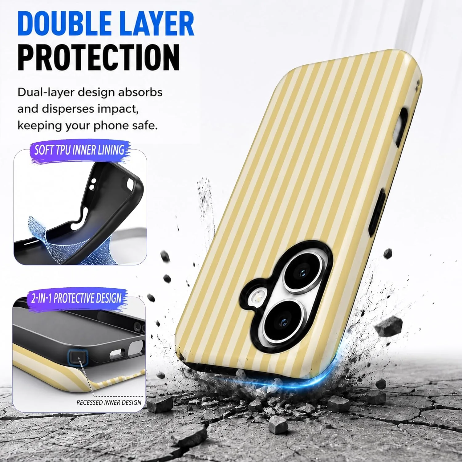 Magnetic for iPhone 17 Phone Case, Cute Butter Yellow Striped
