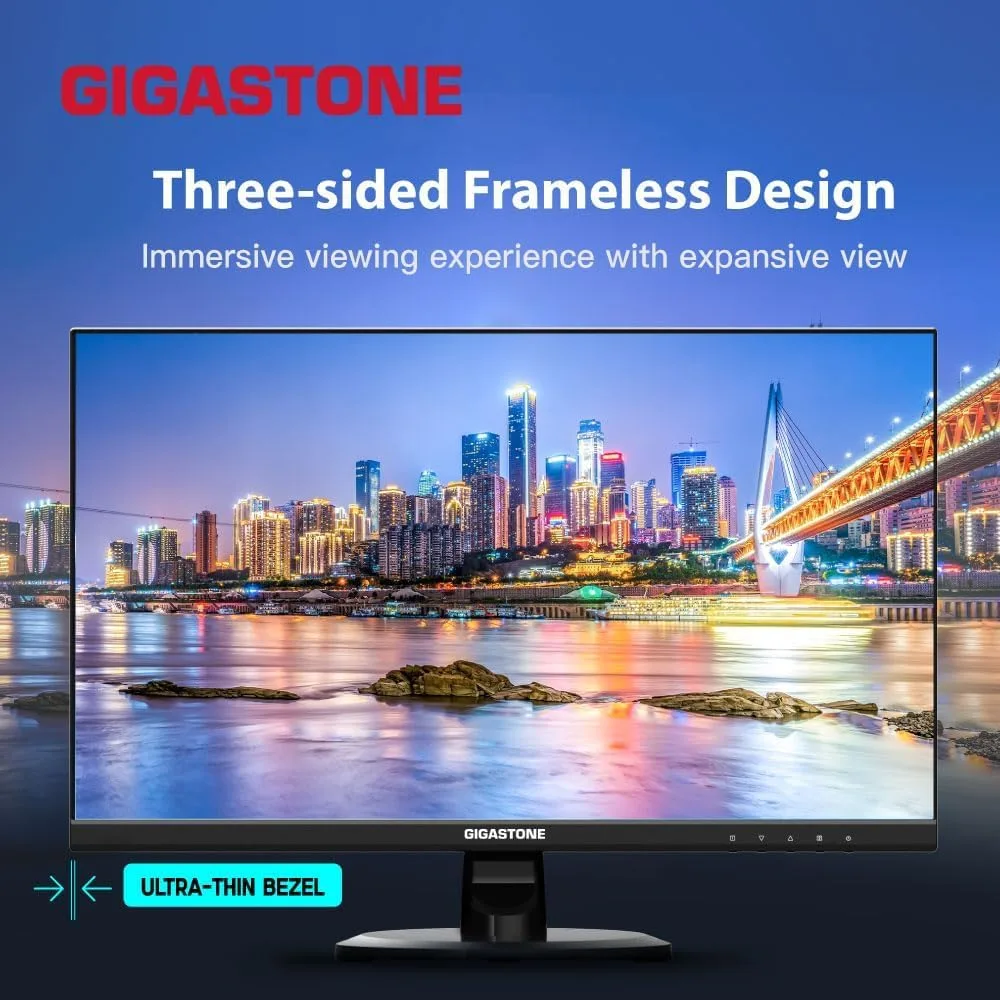 Gigastone 27 inch IPS LED Back Light Monitor 2-Pack 100Hz FHD 1920 x 1080,178°WideView,Frameless, Dual Monitor, MPRT 1ms, Built-in Speakers, Eye Care Technology, Ergonomic Tilt VESA Mount, HDMI VGA