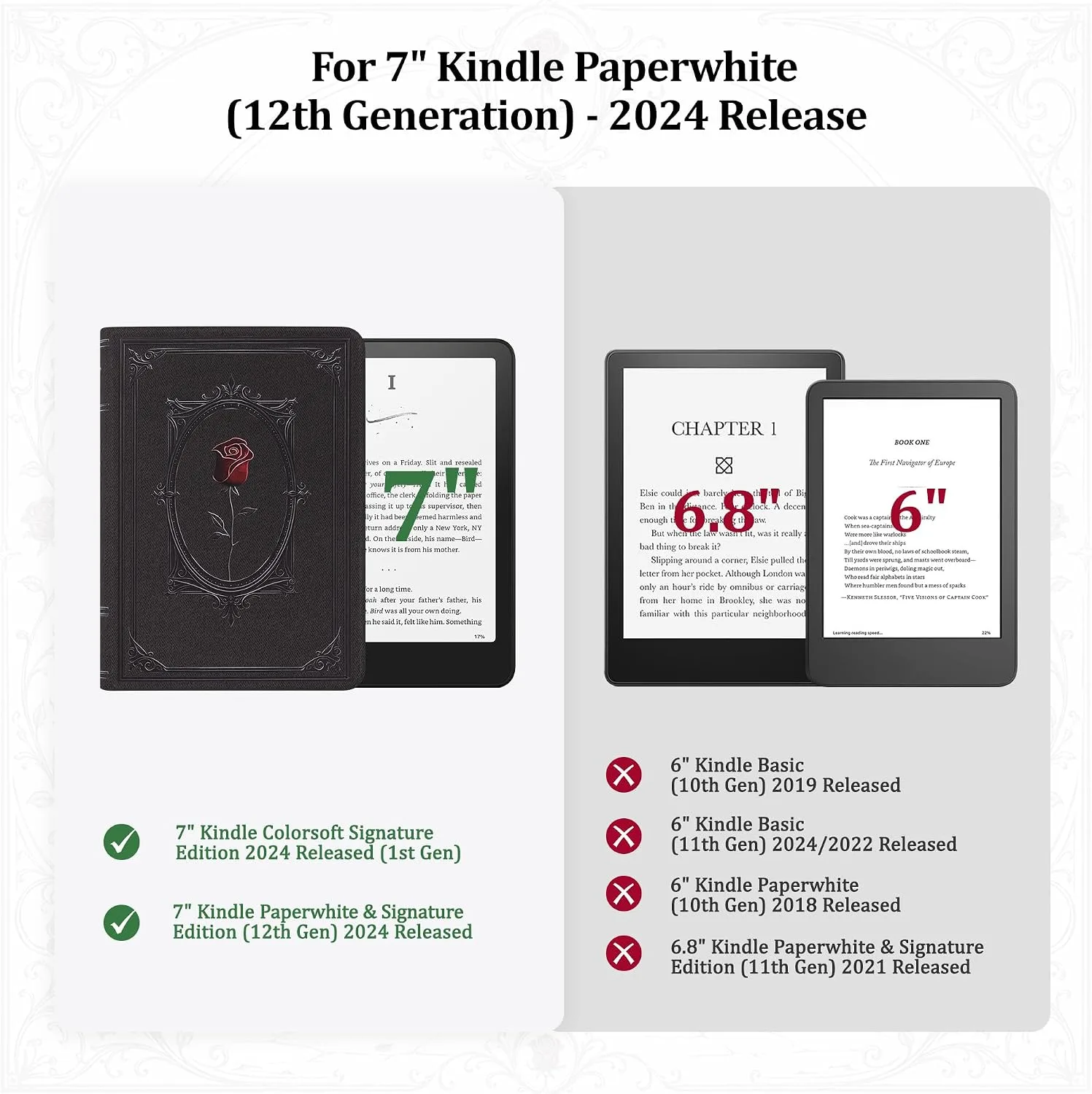 Magnetic Book Cover Case for 7'' Kindle Paperwhite & Colorsoft