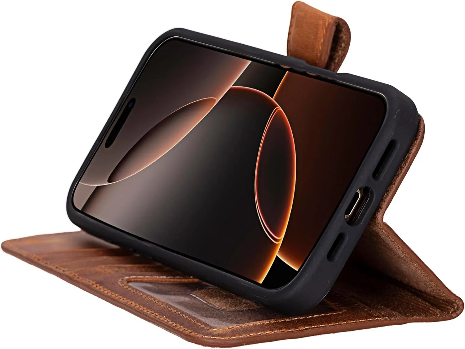VENOULT Wallet Case for iPhone, Full Grain Genuine Turkish Leather, Magnetic Detachable, RFID 4 Card Slots, Business Style, Compatible with MagSafe (Almond, iPhone 16 Pro)