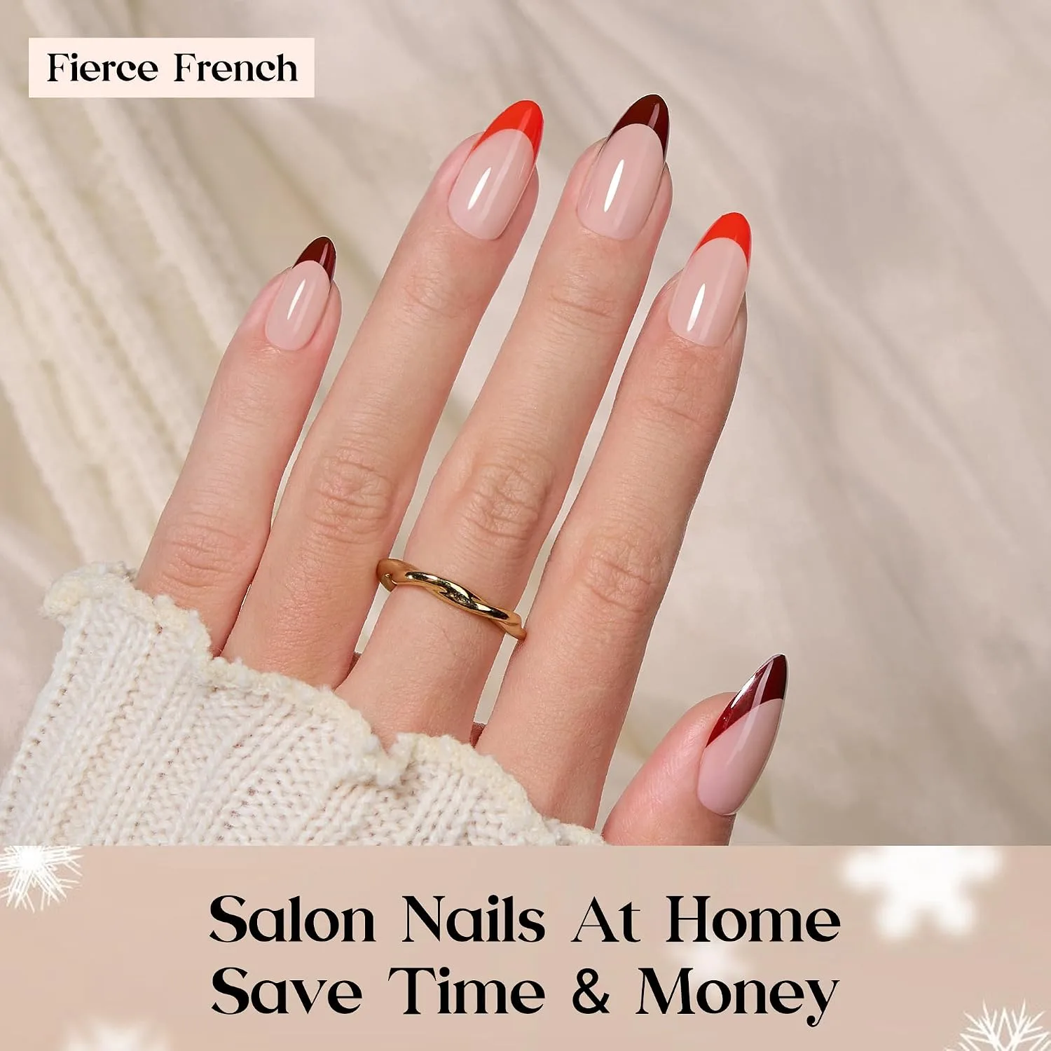 Beetles Red French Tip Press On Nails - Medium Almond 5 Colors 160 Pcs