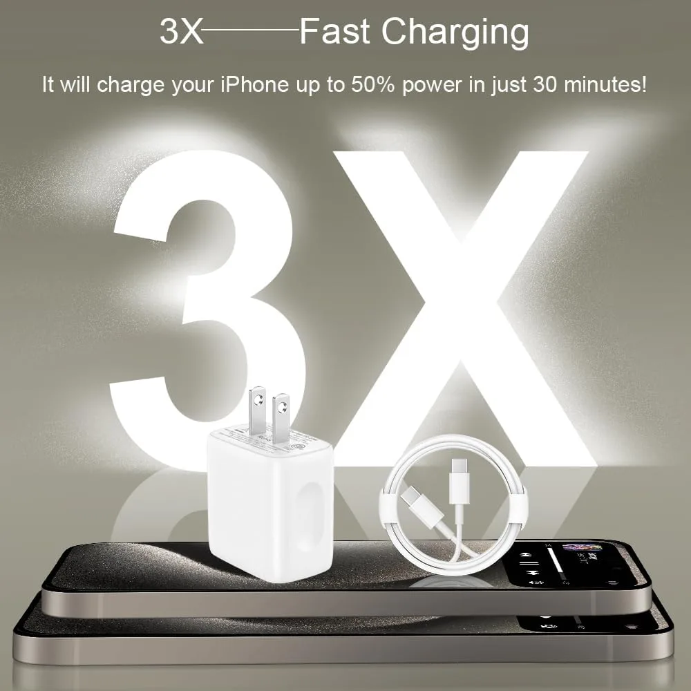 iPhone Duo 18 17 16 15 Charger 3+3Pack USB C Charger Block & 12FT Cable