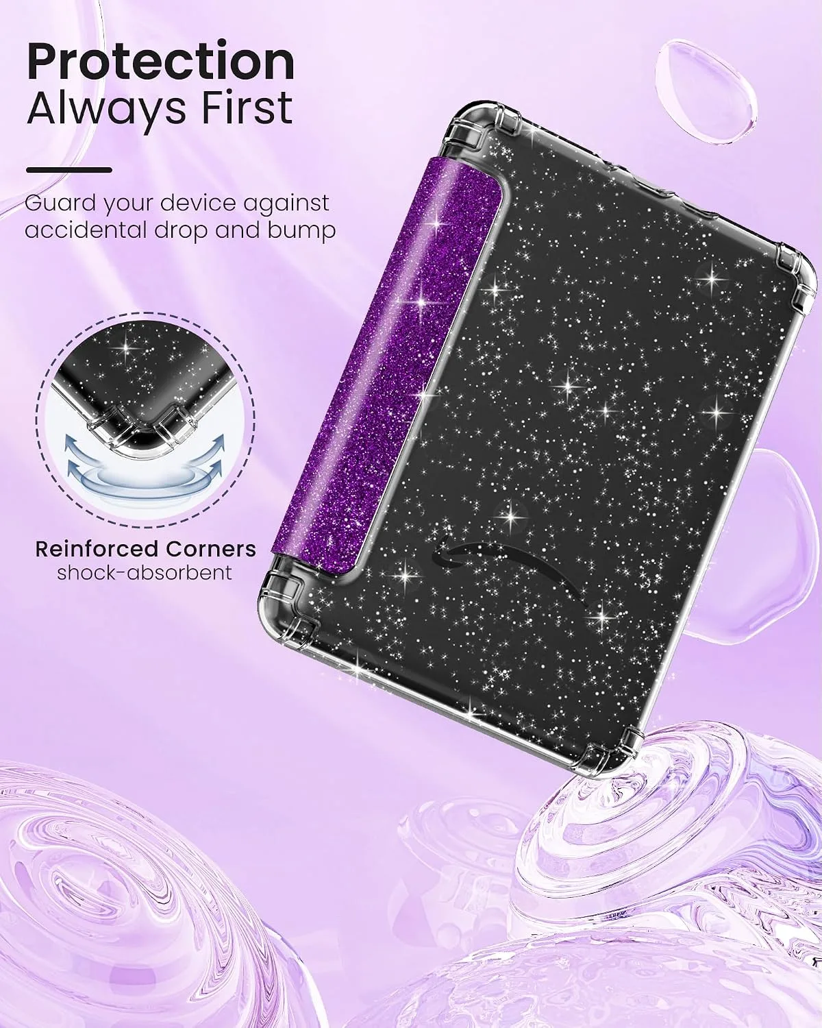 MoKo Case for 7" Kindle Paperwhite 12th Gen& Colorsoft 2024, Glitter Purple