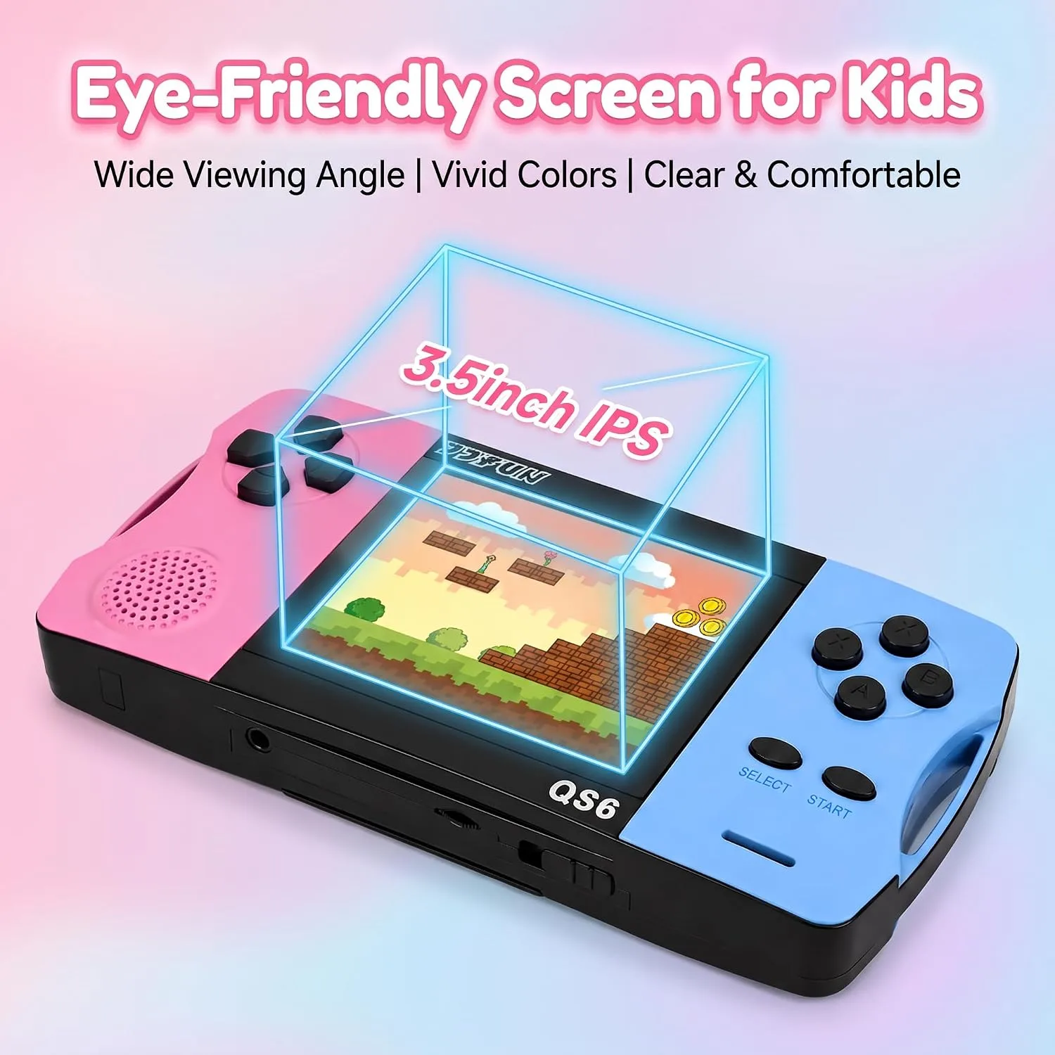 Handheld Game Console for Girls, 216 Retro Games Built-in, 3.5'' HD IPS Screen, Rechargeable Mini Portable Video Game Player for Travel & Car Trips, Gift for Kids-Pink Blue