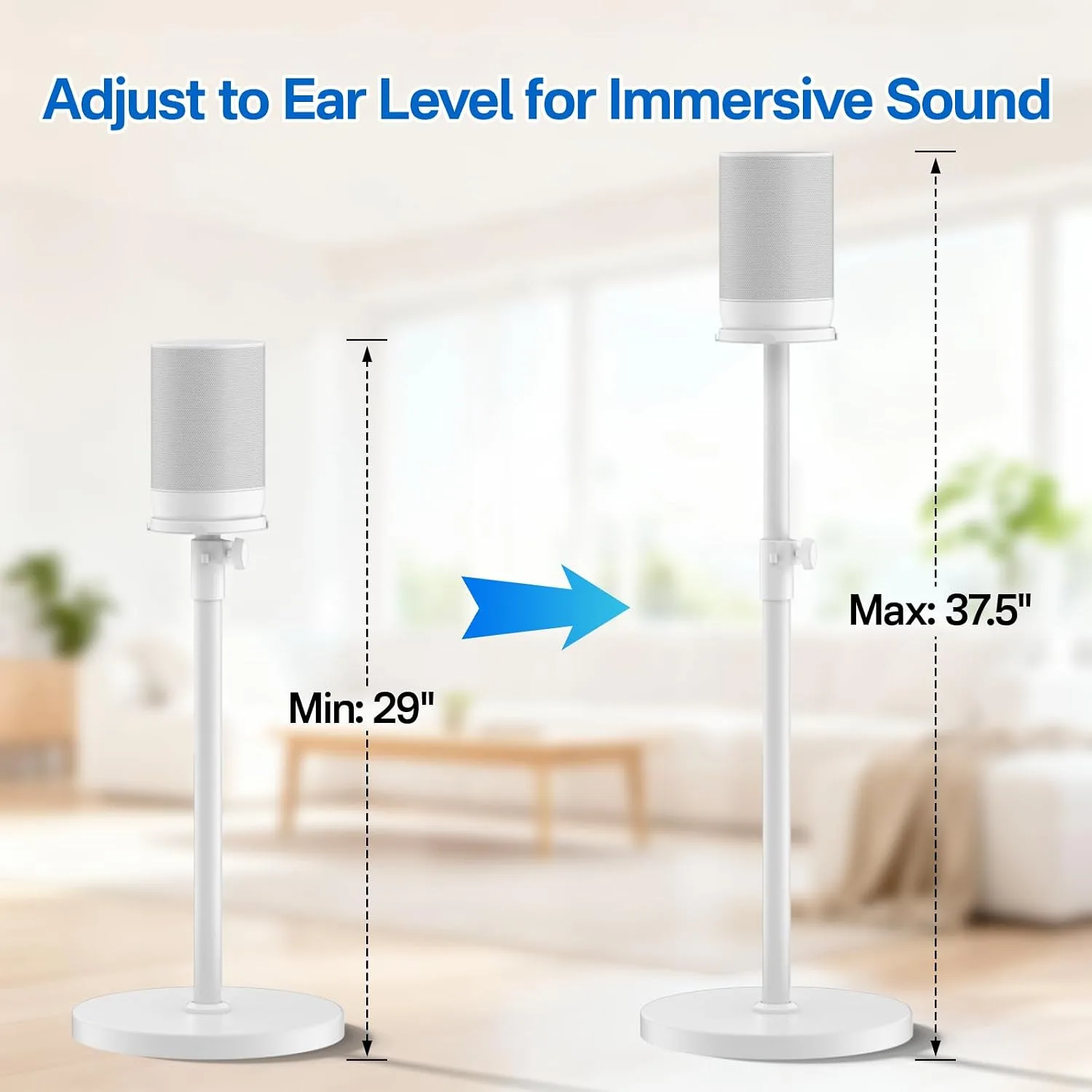 Height-Adjustable Speaker Stand for Sonos Move Stand, Heavy-Duty Floor Stand for Sonos Move & Move 2 with Concealed Power Cord Design, Easy Installation, White