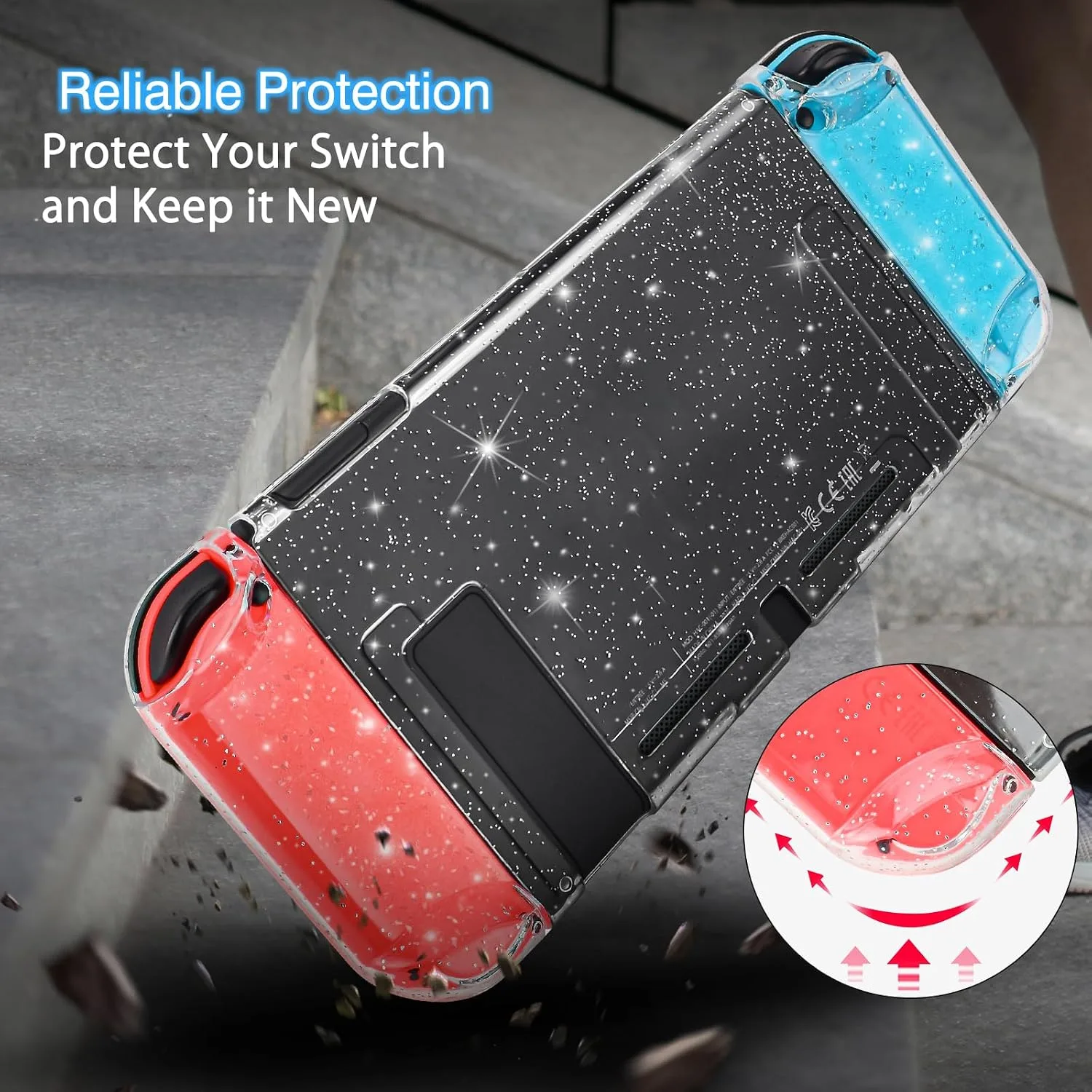 DLseego Dockable Crystal Case for Nintendo Switch, Glitter Bling Cover with Shock-Absorption and Anti-Scratch Design Protective Case - Crystal Glitter