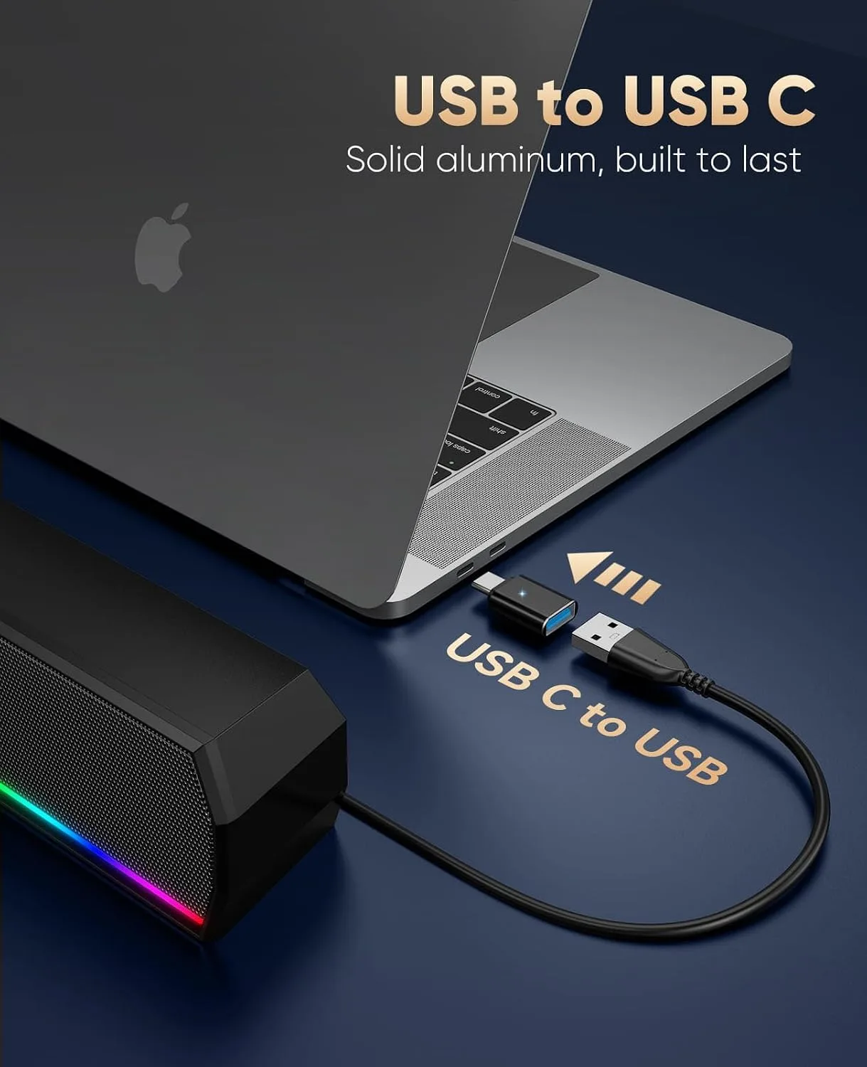 Kunodi USB Computer Speakers for Desktop PC, Stereo External Speakers with Dynamic Lights, Plug and Play, Easy Buttons, USB/USB C Powered Sound Bar for Desktop & Laptop, Desk