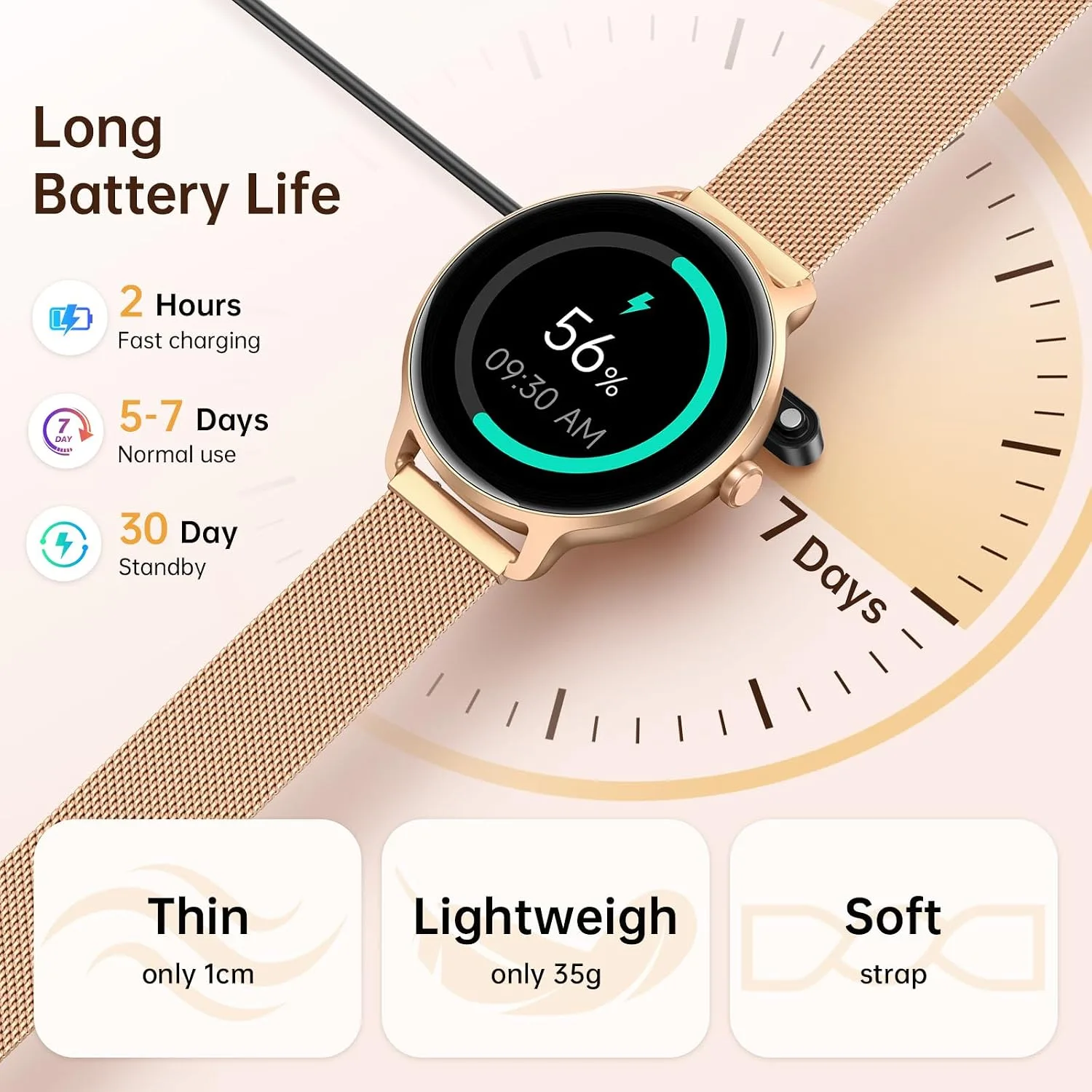 Smart Watch for Women, 1.27" AMOLED Screen Smartwatch with Answer/Make Call for iPhone/Android/Samsung, Fitness Tracker with 120+ Sport Modes, Heart Rate/Sleep/Health Monitor, IP68 Waterproof, Gold