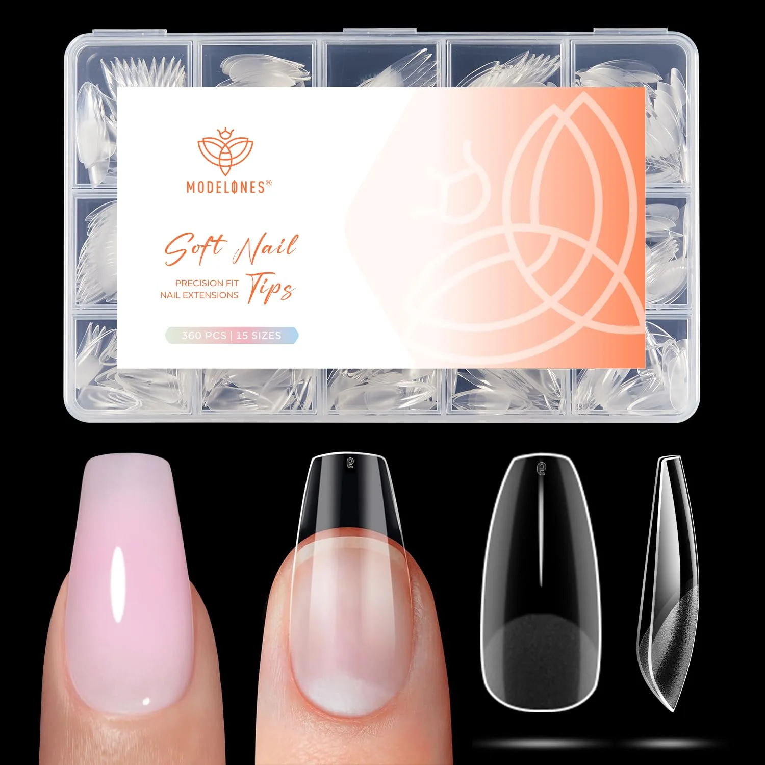 Modelones Short Coffin Nail Tips 360pcs Soft Clear Press On Nail Half Matte
