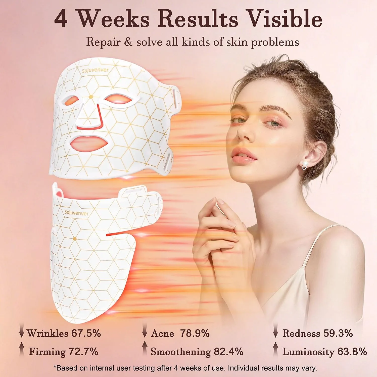 Red Light Therapy Mask for Face, Neck & Body, 8 Colors LED Mask 850nm NIR
