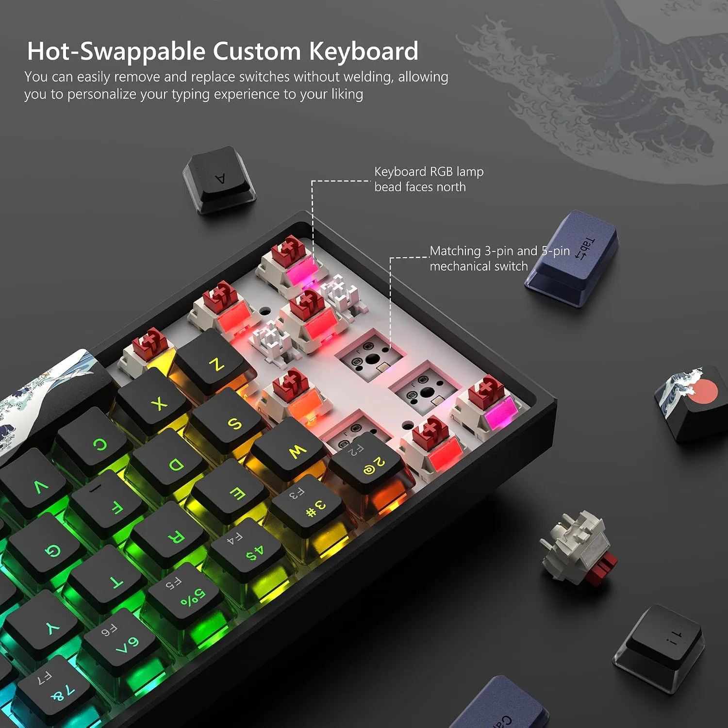 Womier 60% Percent Keyboard Gaming, Creamy Mechanical Wired Keyboard Anime