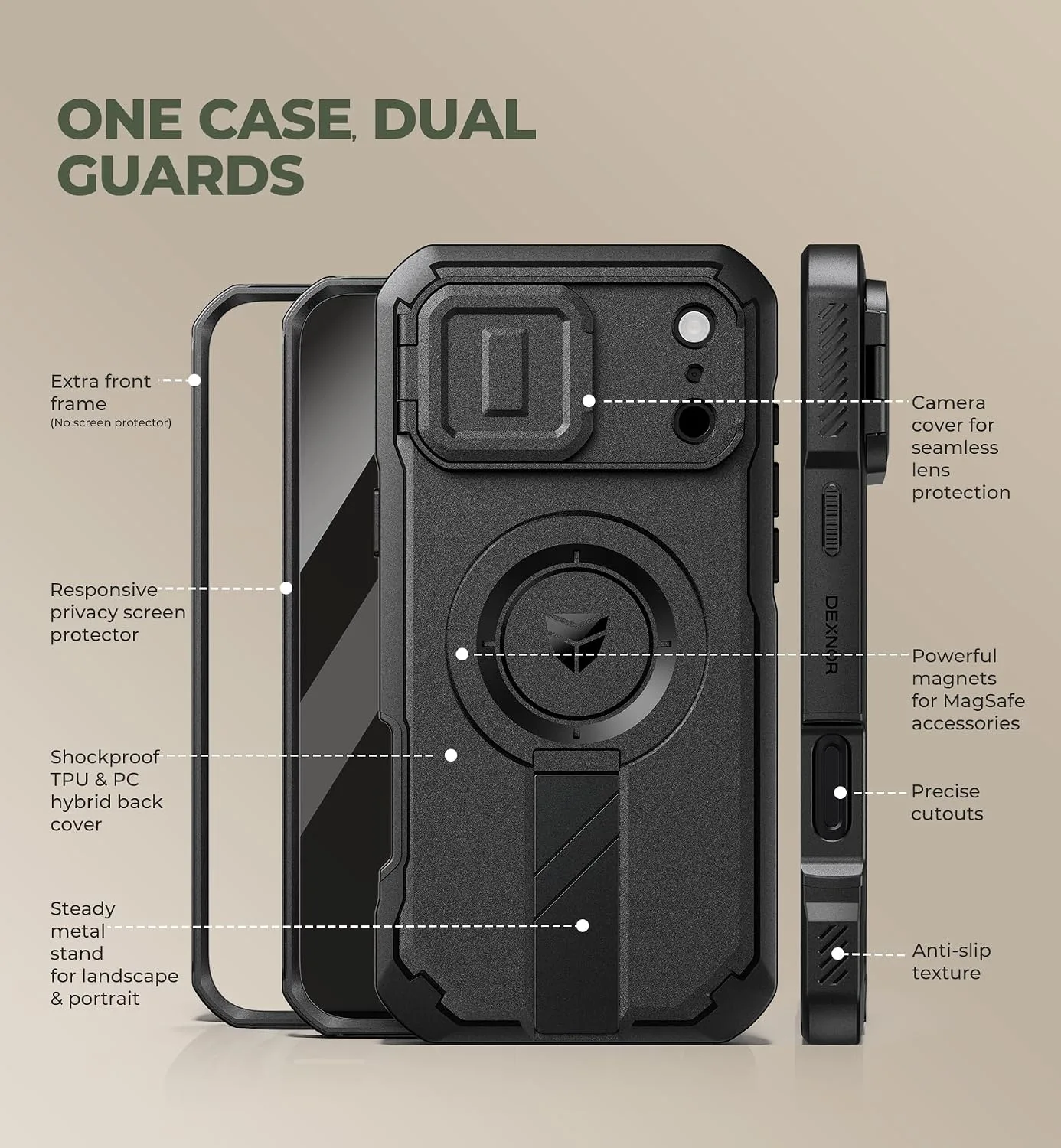 Dexnor for iPhone 18 Pro Max Case/iPhone 17 Pro Max Case, Privacy Black