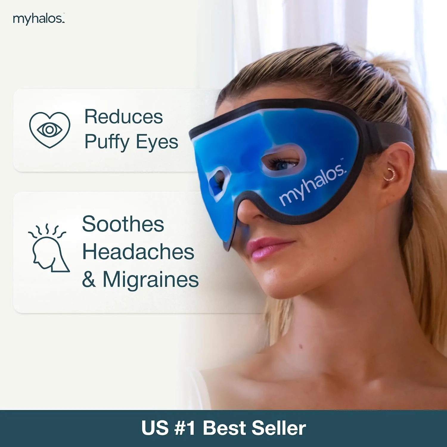 MyHalos Cooling Gel Eye Mask, Cold Ice Pack for Puffy Eyes & Dark Circles