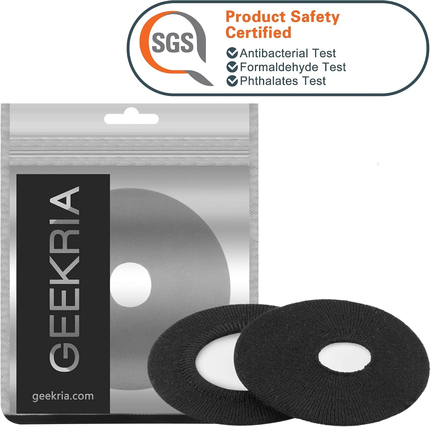 Geekria 2 Pairs Knit Headphones Ear Covers - Product Safety Certified - Washable & Stretchable Sanitary Earcup Protectors for On-Ear Headsets, Sweat Pads for Gym, Meeting (Size S/Black)