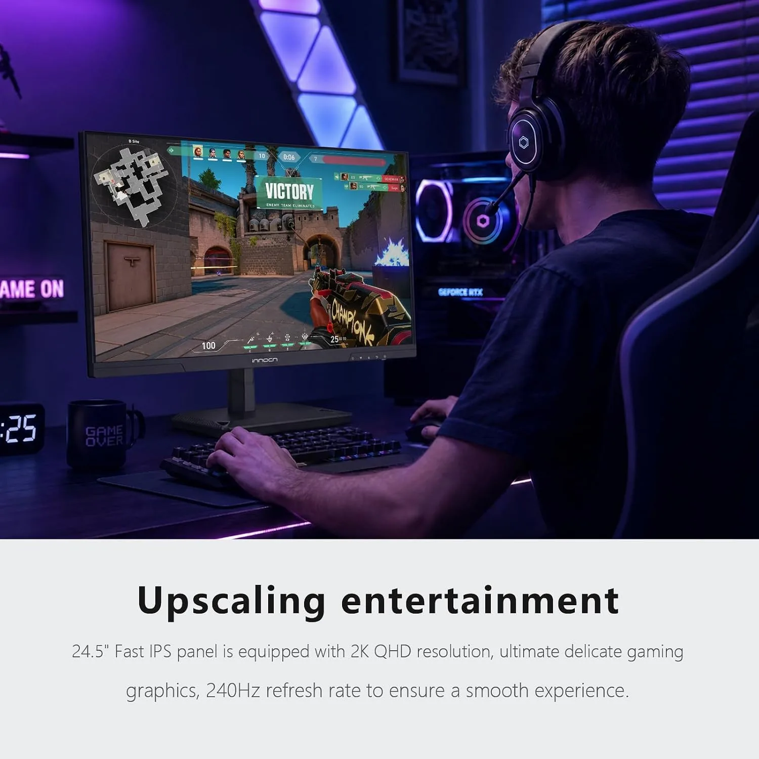 INNOCN 24.5" 1440P 240Hz Gaming Monitor Fast IPS HDMI 2.1, DP, Black, 25G2S
