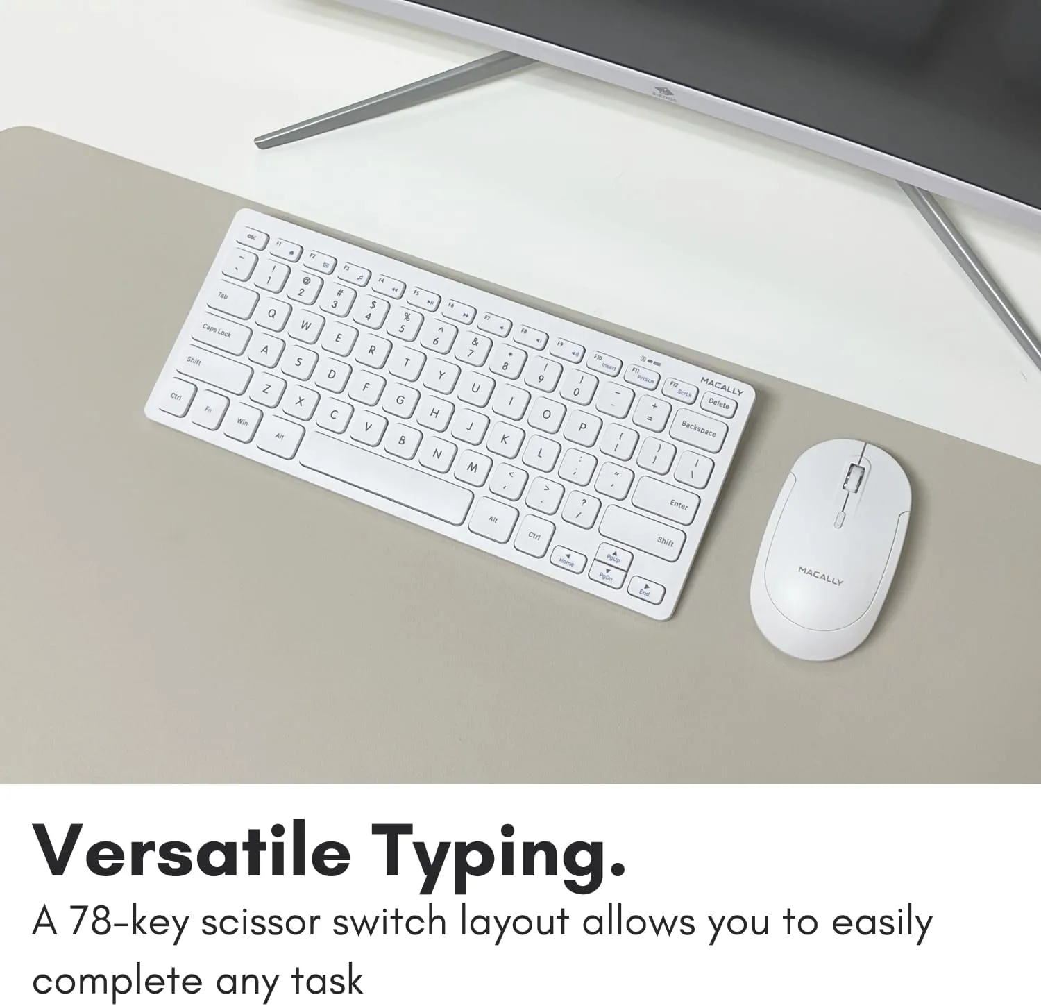 Macally Mini Compact Keyboard - Wireless Keyboards for Desktop PC, Surface, Chromebook, Notebook, Laptop Keyboard, Slim Key Board with 2.4G Wireless USB - Small Keyboard for Travel (White)