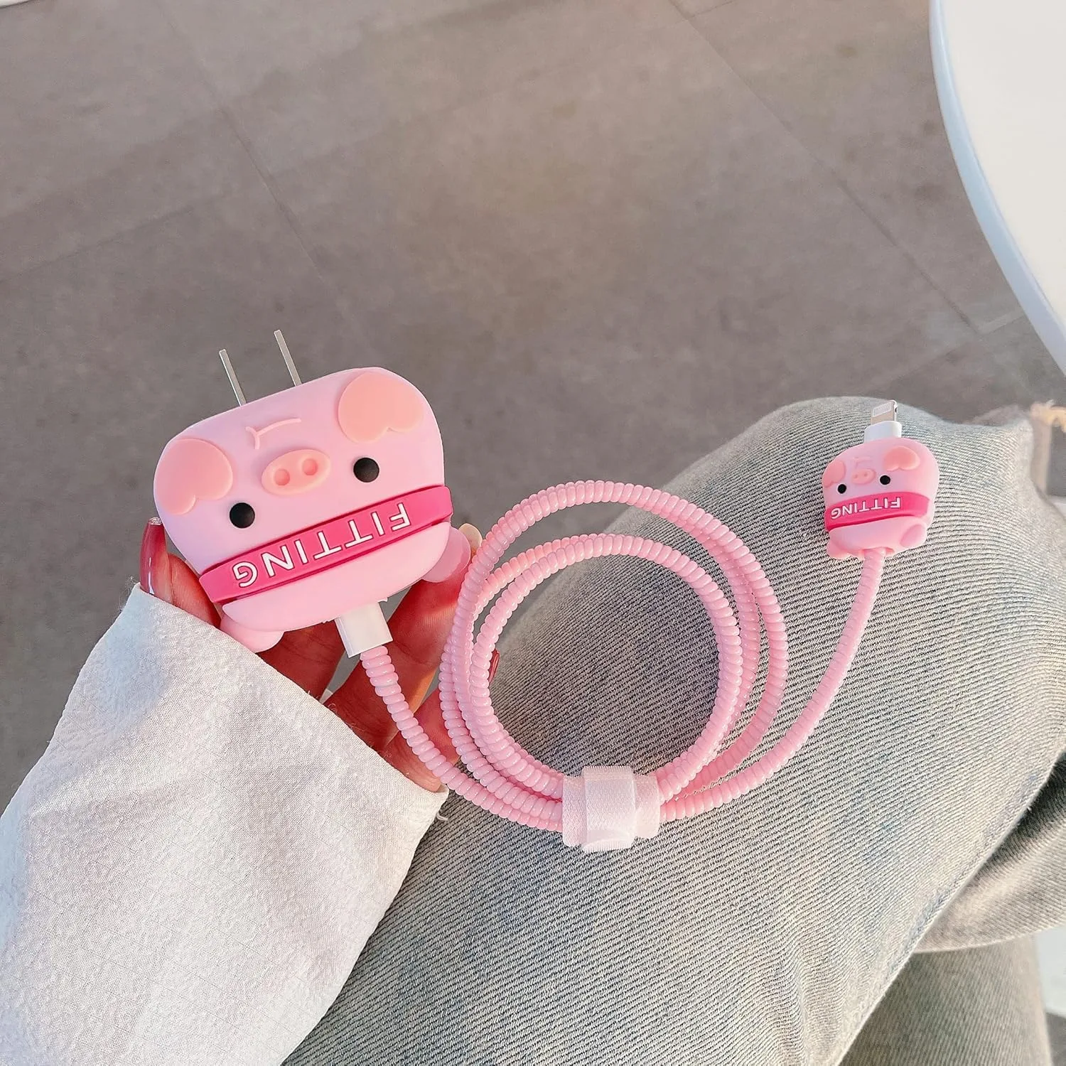 Compatible with iPhone 18W/20W USB-C Charger Protector Cover, 3D Cute Cartoon Charger Case for Apple iPhone 20W USB-C Power Adapter and Lightning Cable Protective Wire Saver (Fitting Pig)