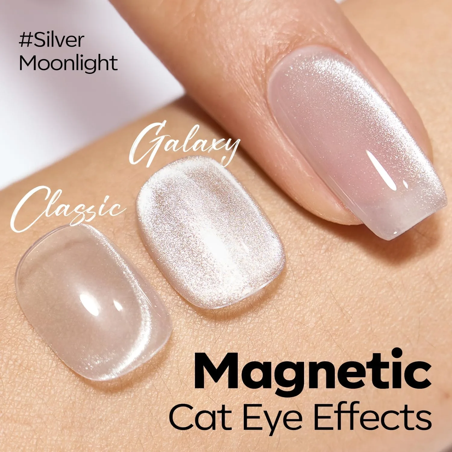 modelones Cat Eye Gel Nail Polish, Silver White Glitter Gel Polish