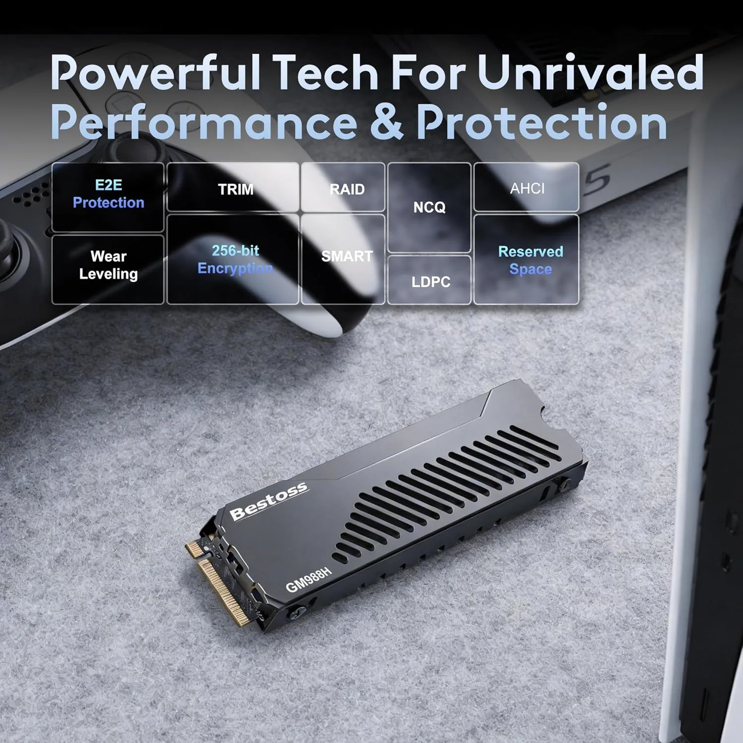 Bestoss 1TB PCIe 4.0 NVMe M.2 2280 SSD with Heatsink,PS5 Storage,7350MB/s