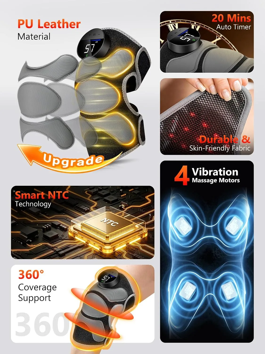 3-in-1 Red Light Therapy Knee Massager with Heat & 4 Vibration Motors