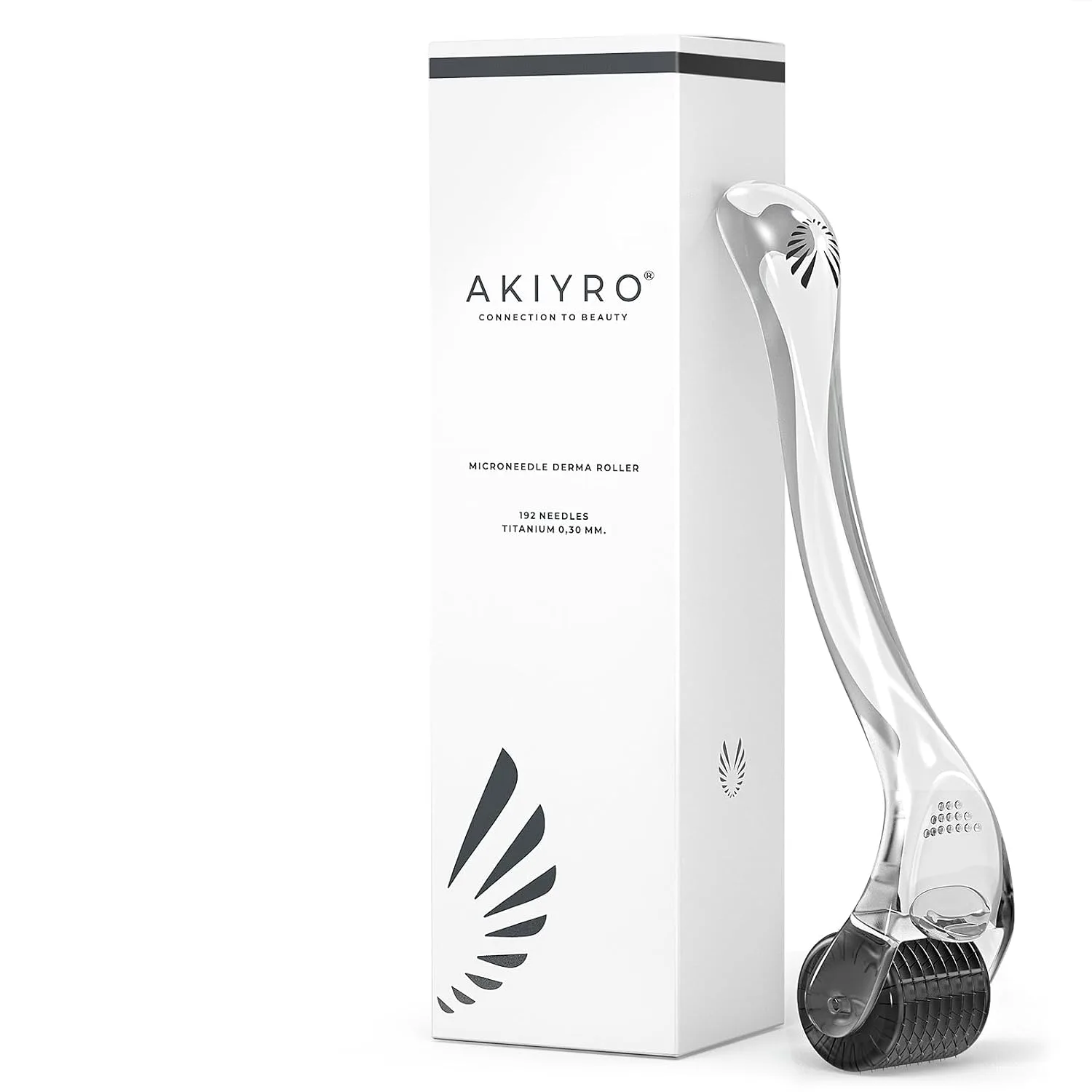 AKIYRO Derma Roller 0.30mm - Microneedle Roller with Storage Case - 192 Micro Needling Dermal Tool for Face, Beard, Scalp & Body - At Home Microneedling Skin Care for Women & Men (Black)