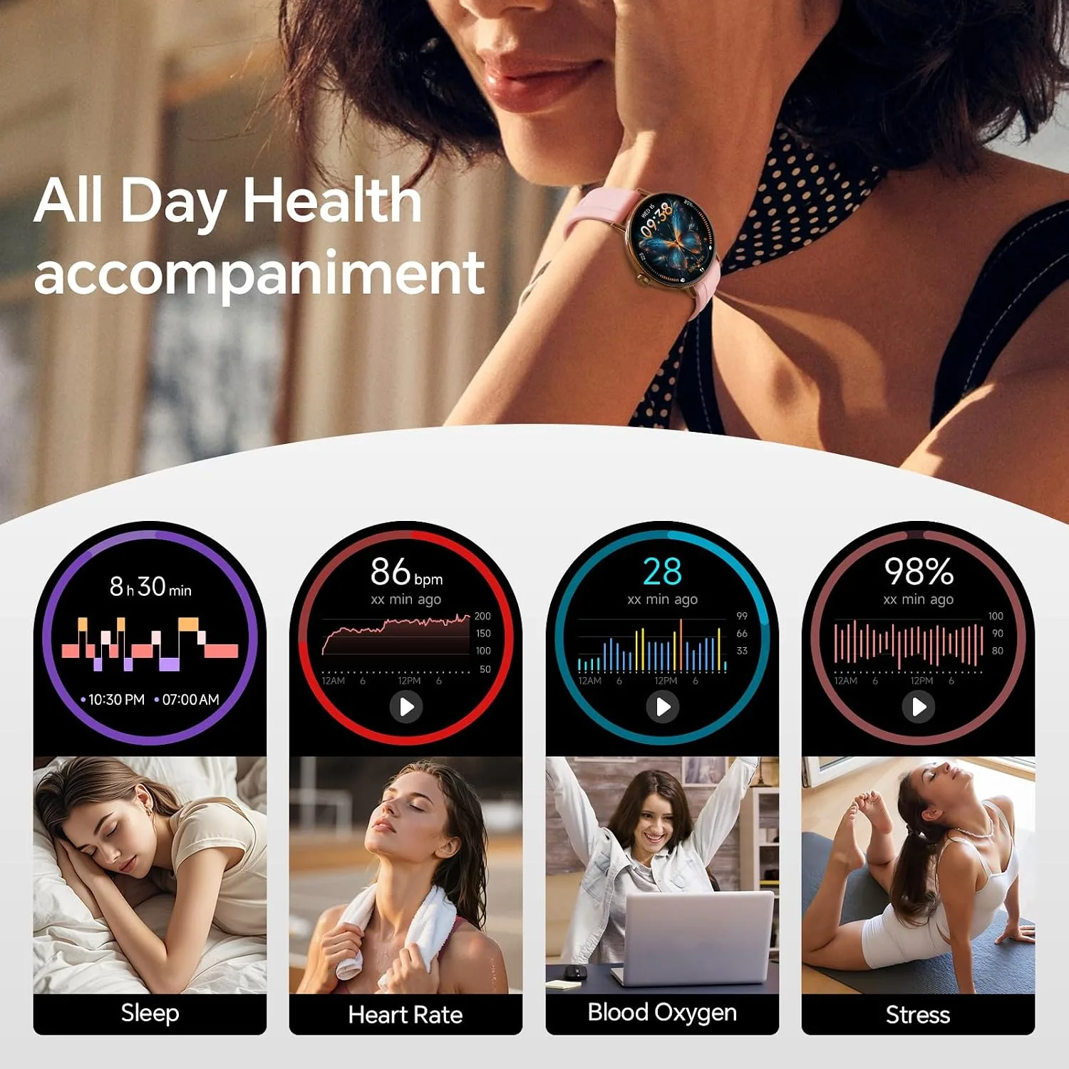 Smart Watch for Women,1.57" Touch Screen Smartwatch for iPhone& Samsung& Android,Answer/Make Call,Fitness Tracker with Heart Rate/SpO2/Sleep Monitor,IP68 Waterproof,110+ Sports Mode,2 Bands