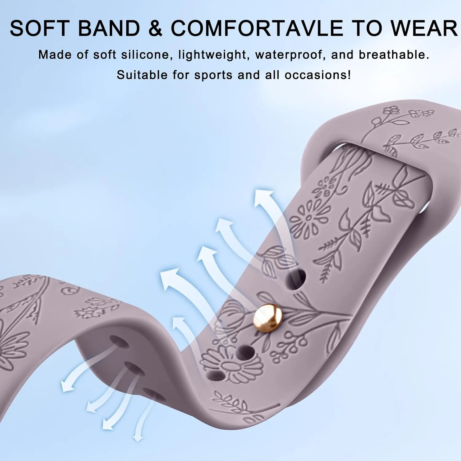 Meliya Veryfit Smart Watch Bands, 22mm Watchbands for IDW13 IDW16 IDW19 IDW26 IDW28 Smartwatch, Floral Engraved Soft Silicone Rubber Sport Replacement Watch Strap for Veryfit