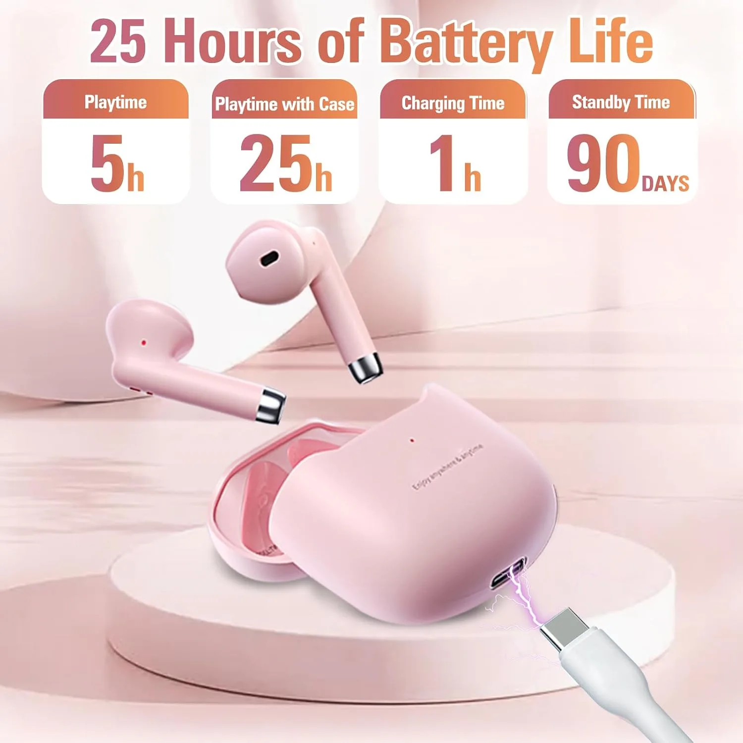 Xmenha True Wireless Earbuds Bluetooth 5.3 with Microphone for Working Out Noise Canceling Blue Tooth Ear Buds Deep Bass TWS Wireless Earphones with Charging Case in Ear Headphone for iPhone Android