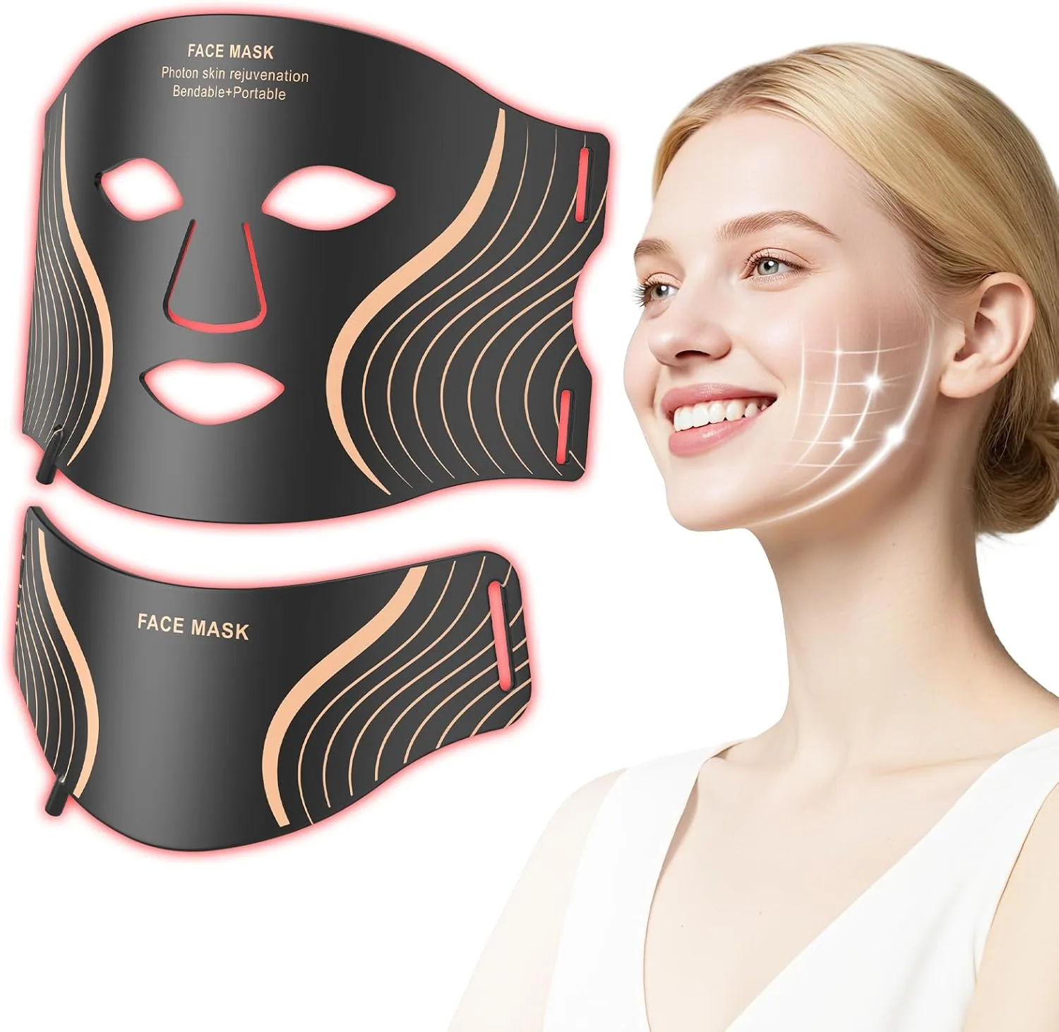 Red Light Therapy for Face & Neck, 7in1 LED Light Therapy Mask, Rechargeable Red Light Therapy Mask, 103 3-in-1 Fusion LED Beads, Anti-Aging, Skin Firming & Radiant Glow at Home