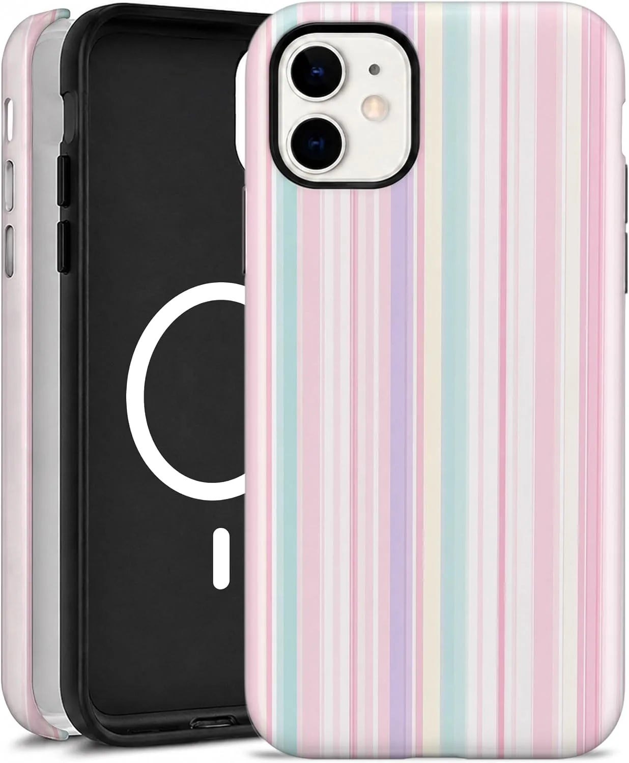 Magnetic for iPhone 11 Phone Case, Cute Trendy Pastel Pink Striped