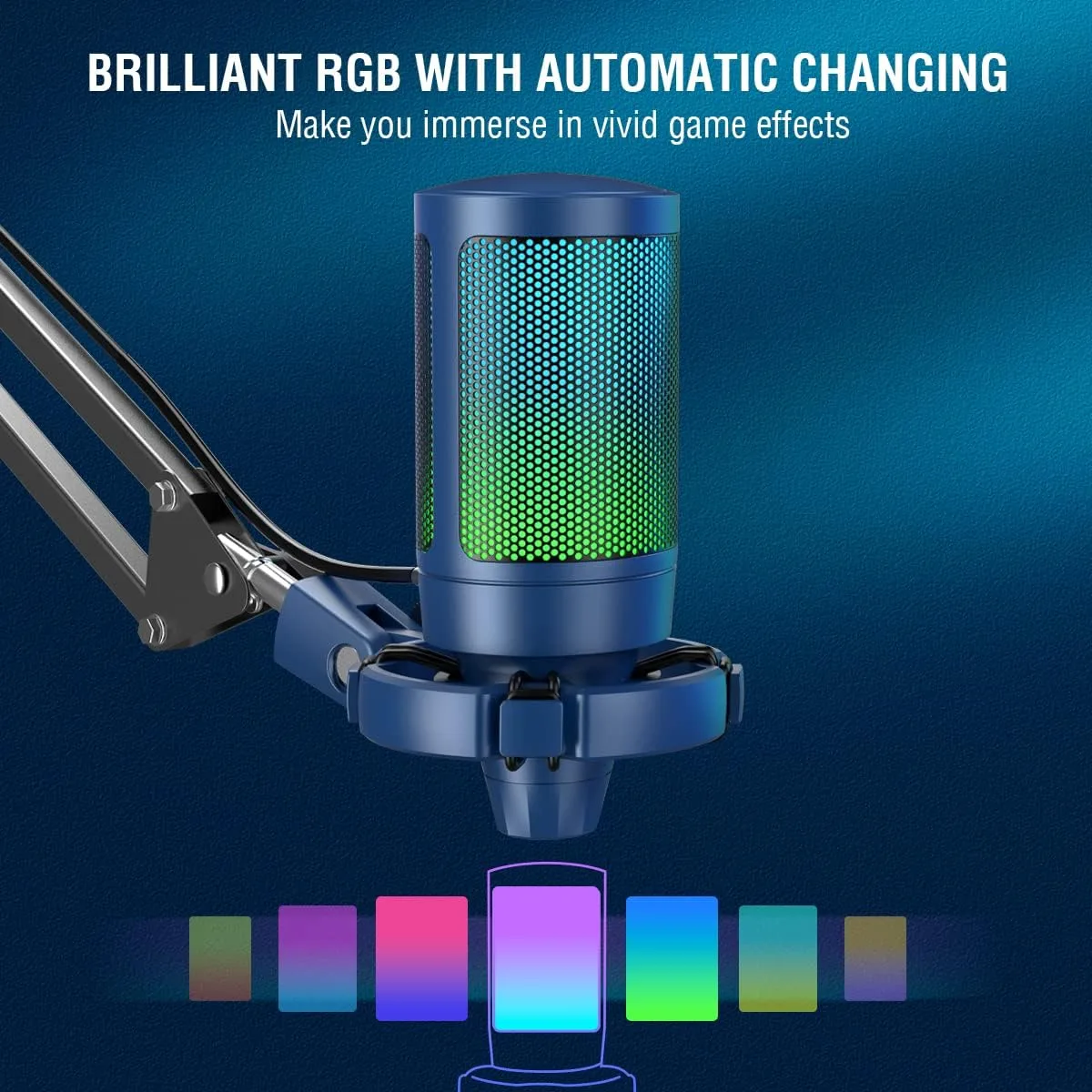 FIFINE A6TB USB Streaming Microphone Kit, RGB Condenser Mic with Boom Arm