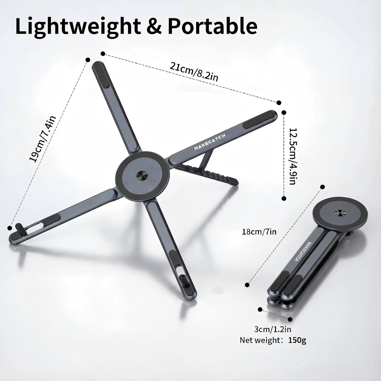 Portable Laptop Stand for Desk, 3-in-1 Adjustable Holder (Gray)