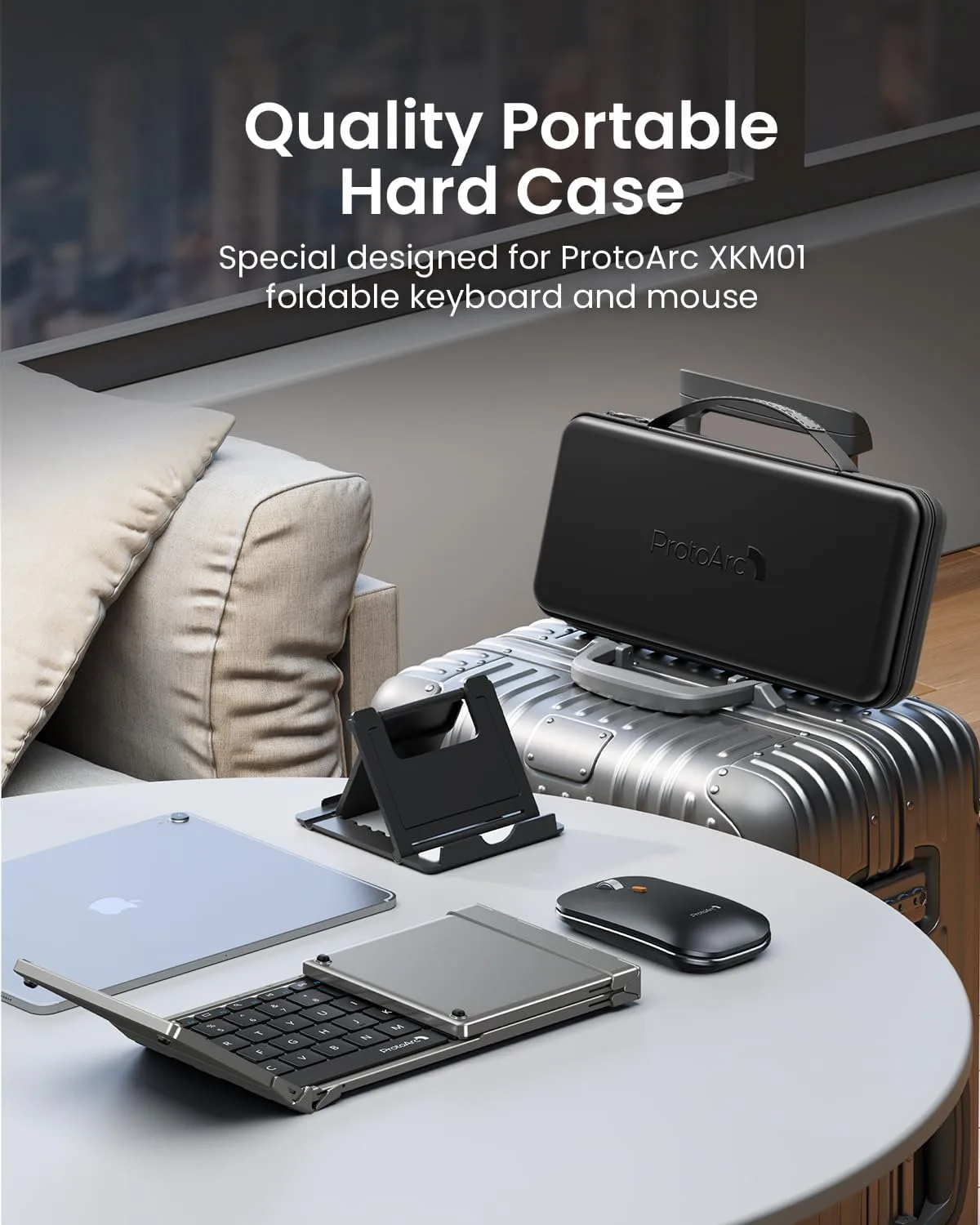 ProtoArc XKM01 Full-Size Foldable Keyboard Mouse Combo for Travel, Gray