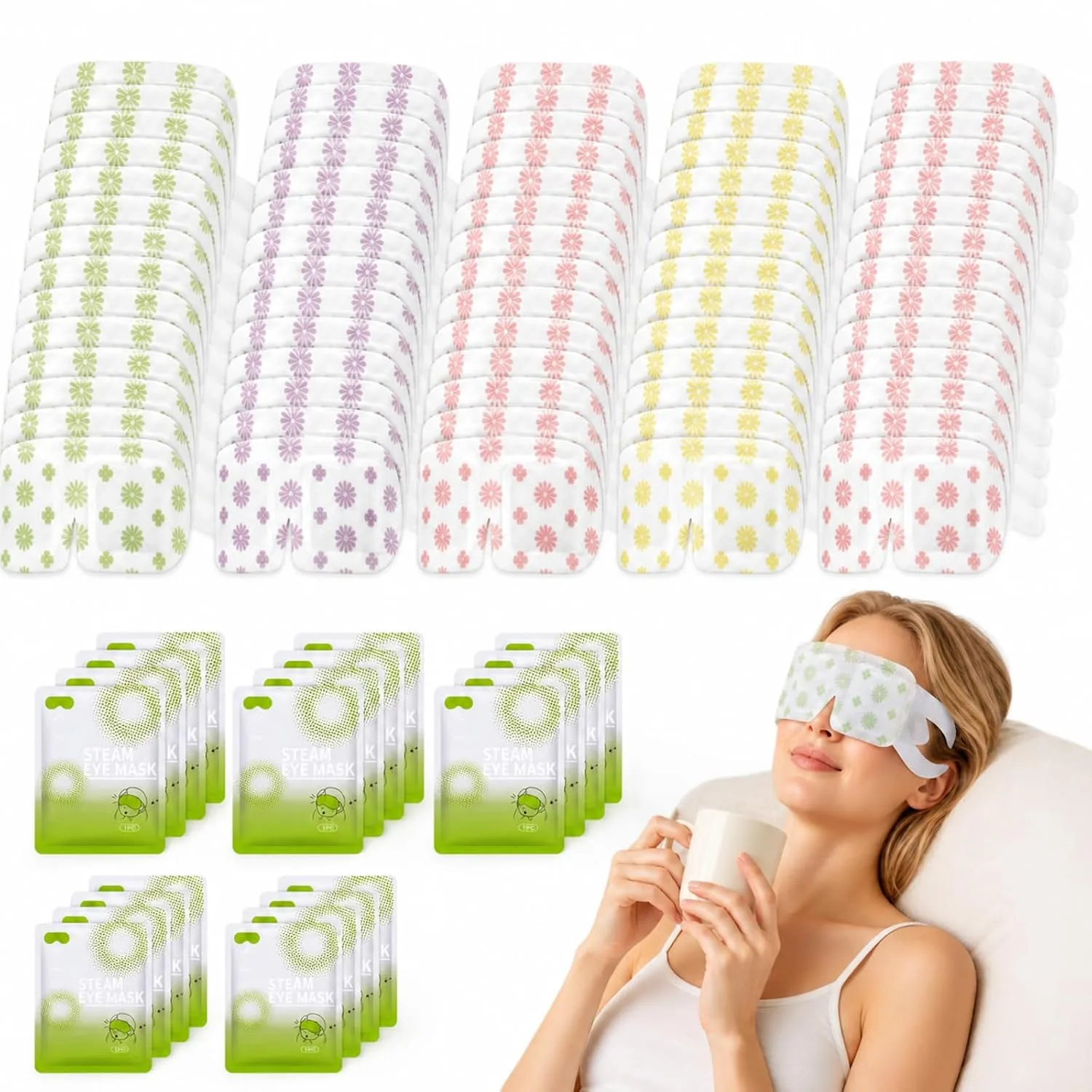 60 Pcs Self Heating Steam Eye Masks Disposable Heated Mask Bulk Individually Wrapped Warm Compress for Dry Eyes, Sleep, Travel, Spa and Relaxation (Mixed)