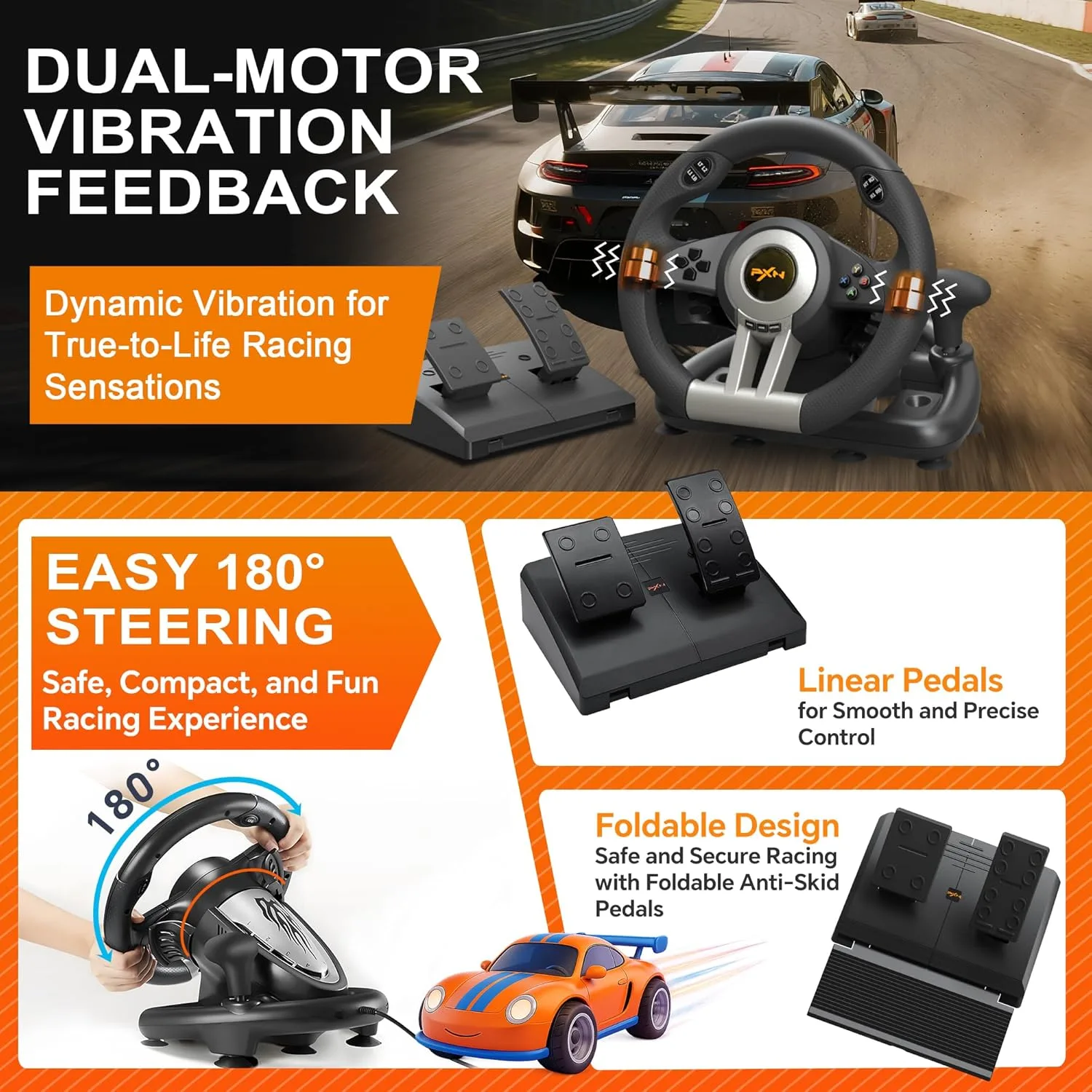 PXN V3 Pro Gaming Steering Wheel with Pedals