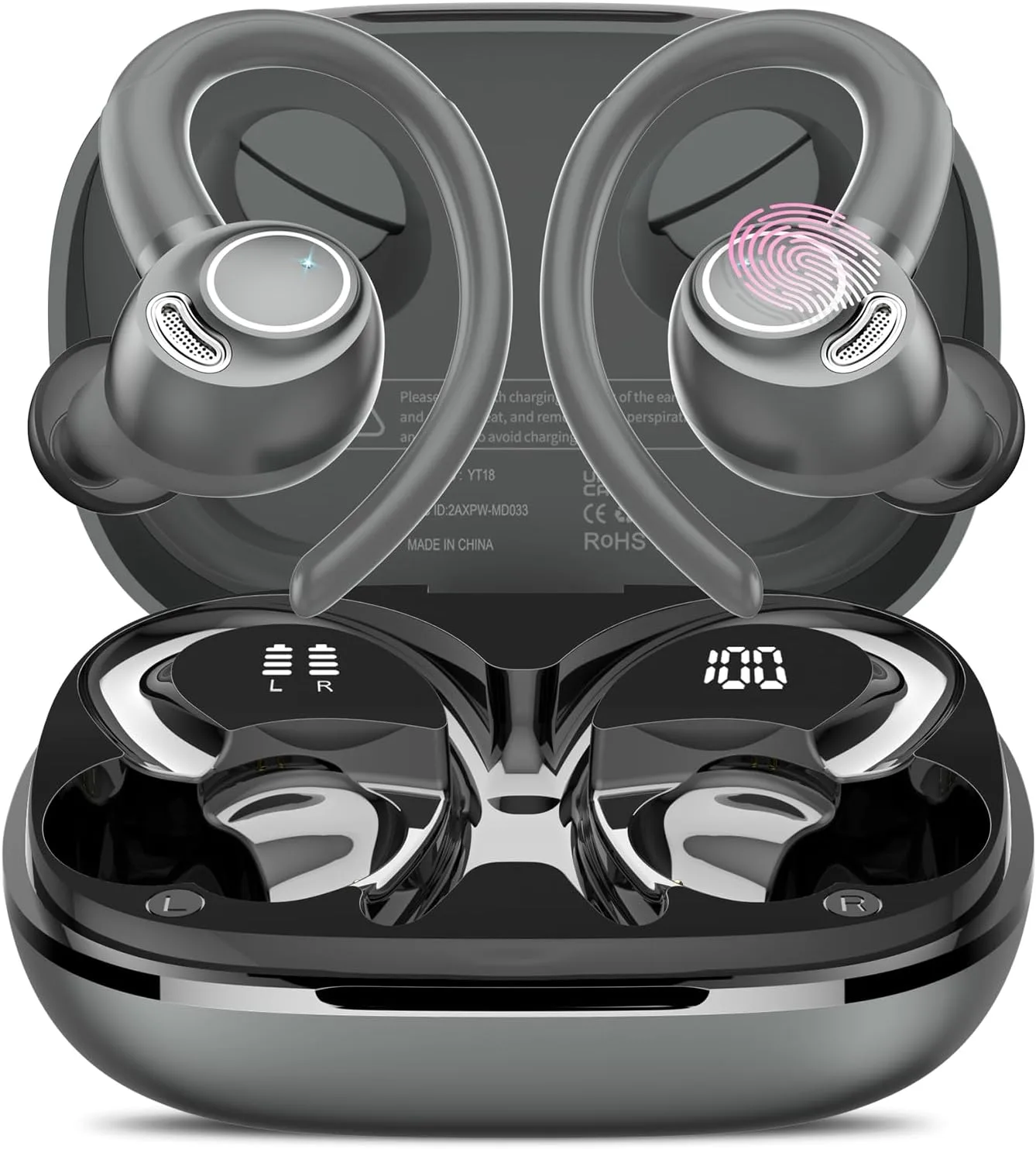 Wireless Earbuds, Bluetooth 5.4 Headphones Sport Over Ear Buds With ENC Mic