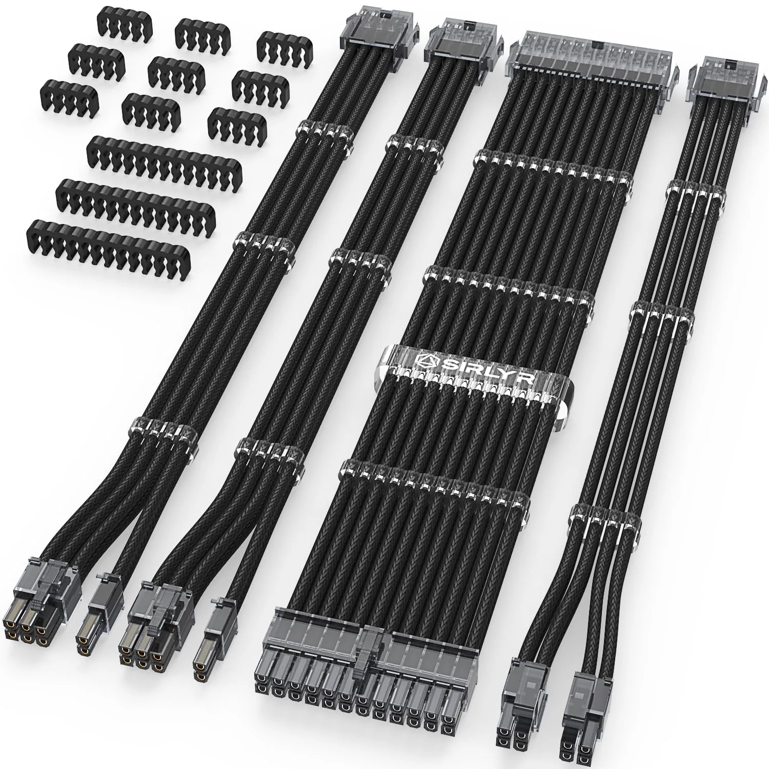 Sirlyr Transparent Connector 16AWG PSU Extension Cables Kit,Black