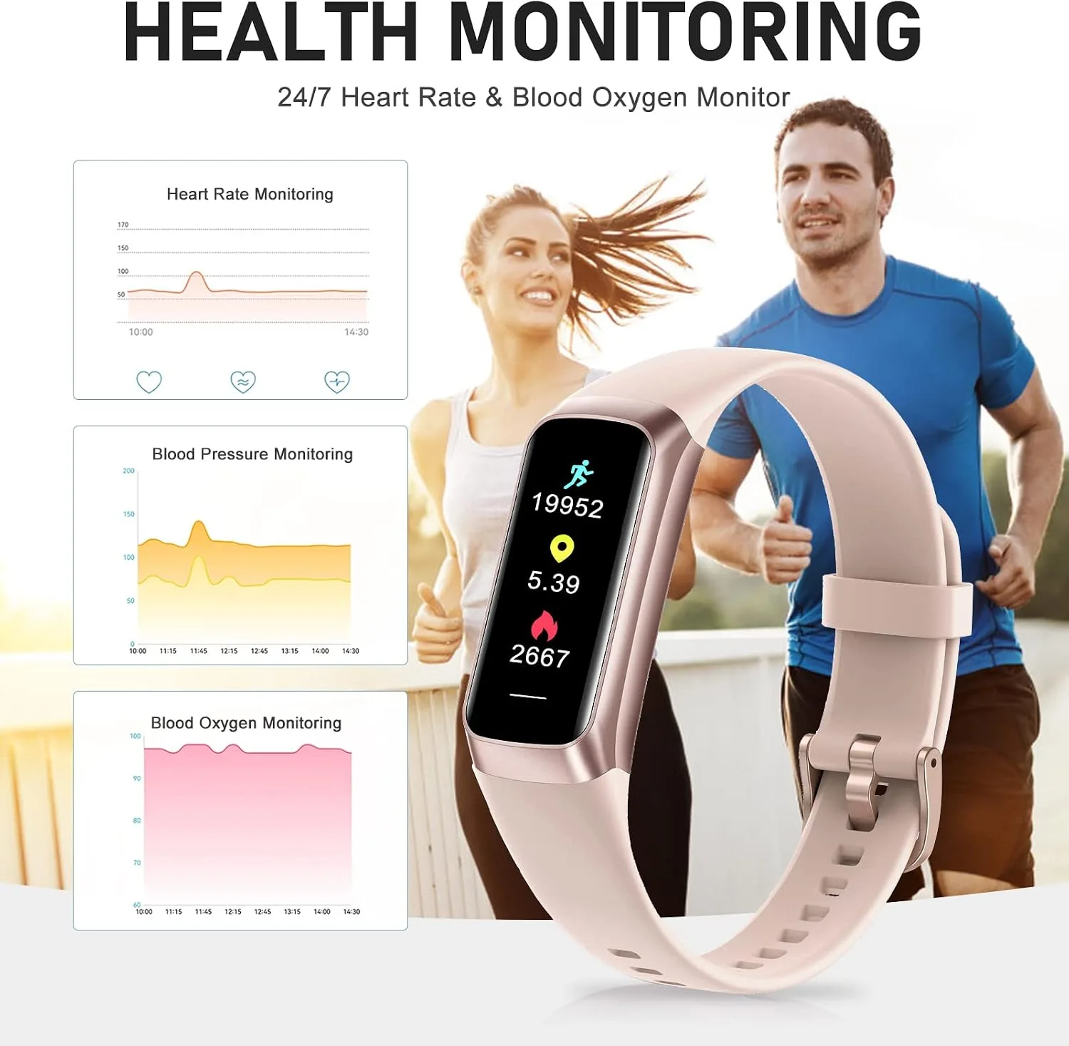 Fitness Tracker with 24/7 Heart Rate, Activity Trackers with Blood Pressure Sleep Monitor, 1.10" AMOLED Screen Step Tracker, Waterproof Step Counter, Health Smart Watch Pedometer for Women Men