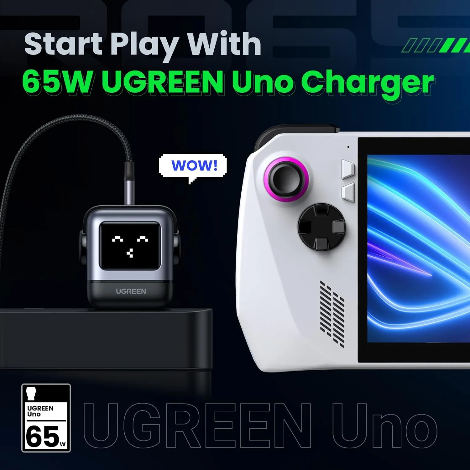 UGREEN Uno 65W 3-Port USB C Charger Adapter, GaN Fast Charging Block, Black
