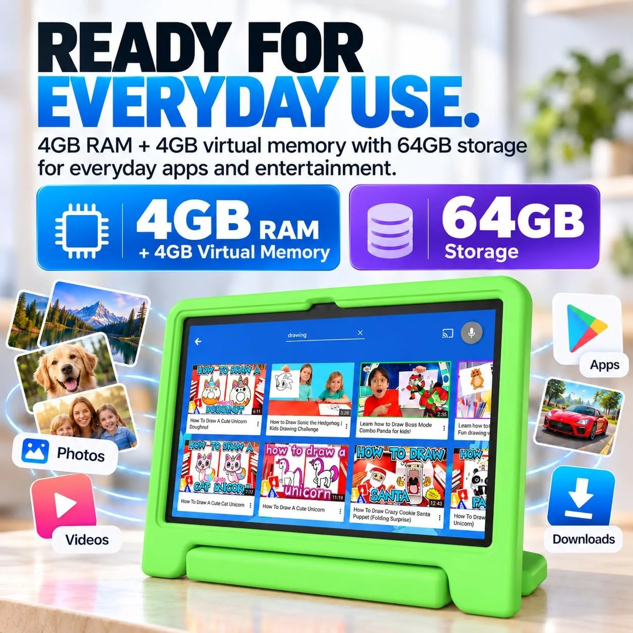 JREN
10.1"
Android
15
Tablet
with
Case,
64GB
Storage,Octa-Core
Green