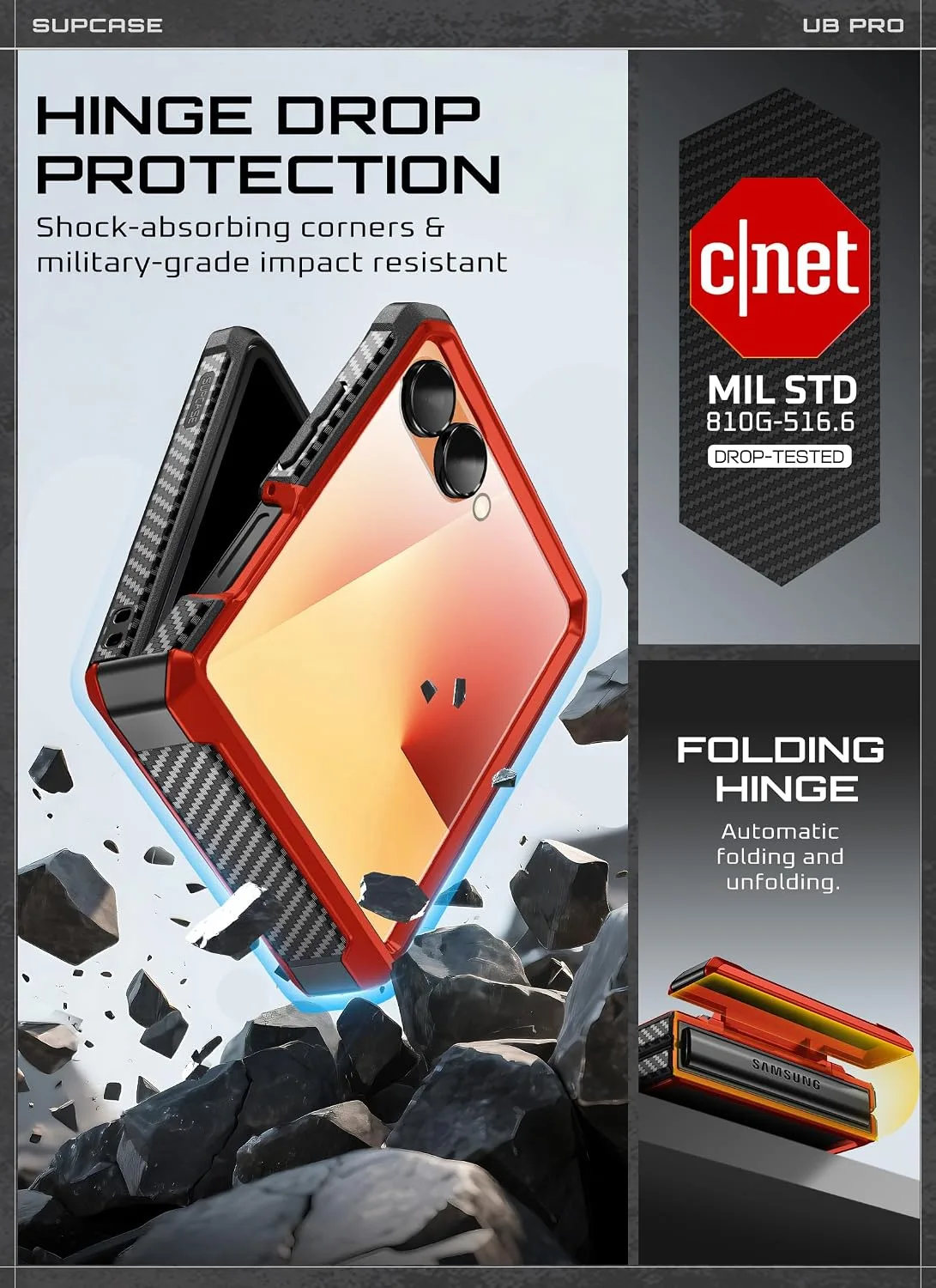 SUPCASE for Samsung Galaxy Z Flip 7 Case with Built-in Kickstand, Ruddy