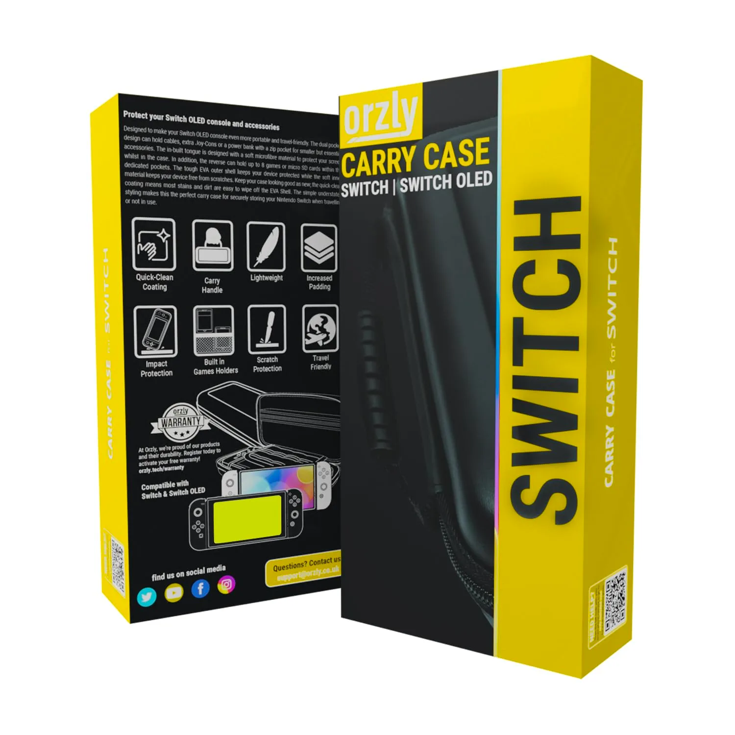 Orzly Carrying Case for Nintendo Switch OLED and Switch Console - Yellow Protective Hard Portable Travel case Shell Pouch for Nintendo Switch Console & Accessories