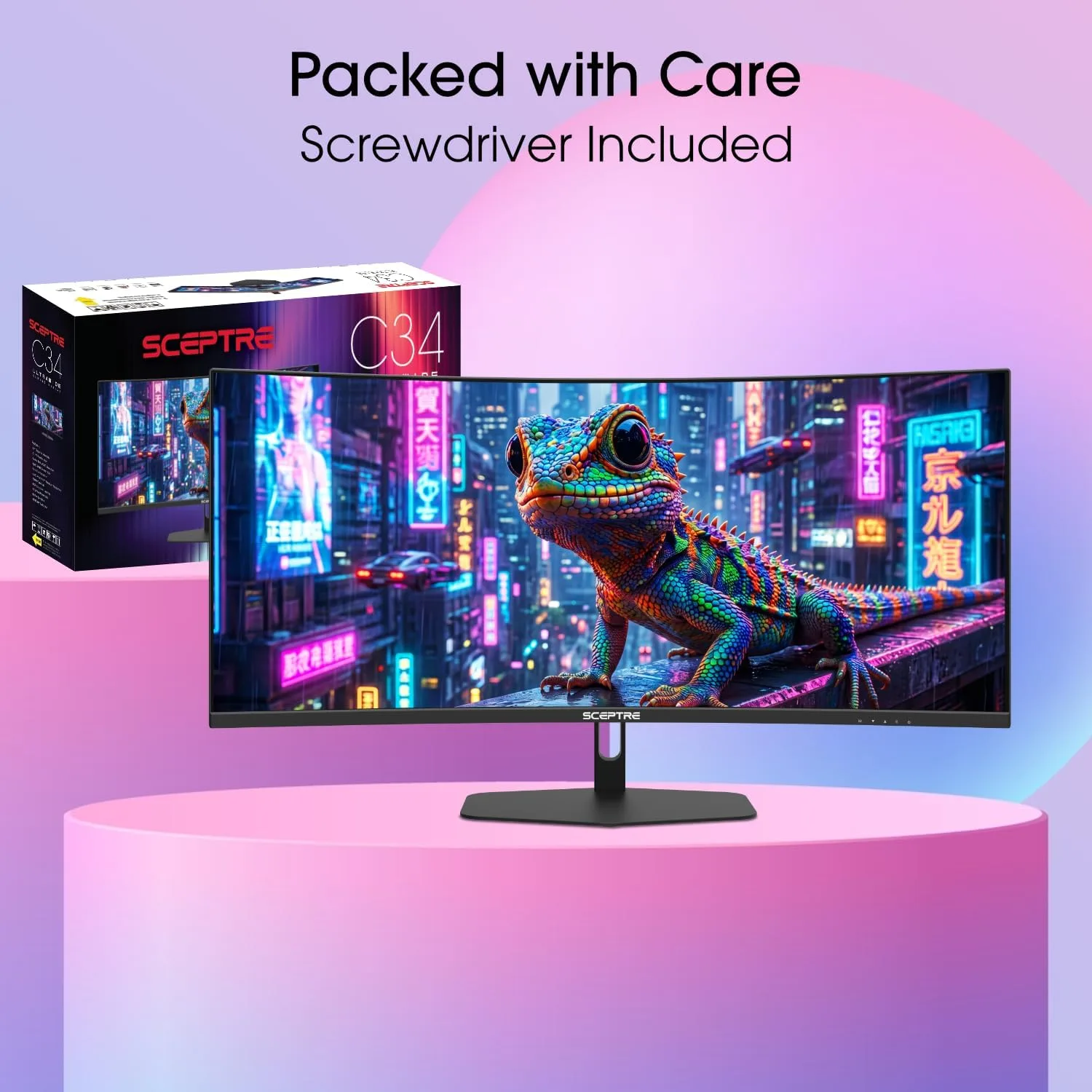 New! Sceptre Curved 34-inch Prime Gaming Monitor 3440 x 1440 up to 240Hz 1500R 1ms 100% sRGB DisplayPort x2 HDMI x2 Build-in Speakers, Machine Black 2027 (C345B-QU240T Series)